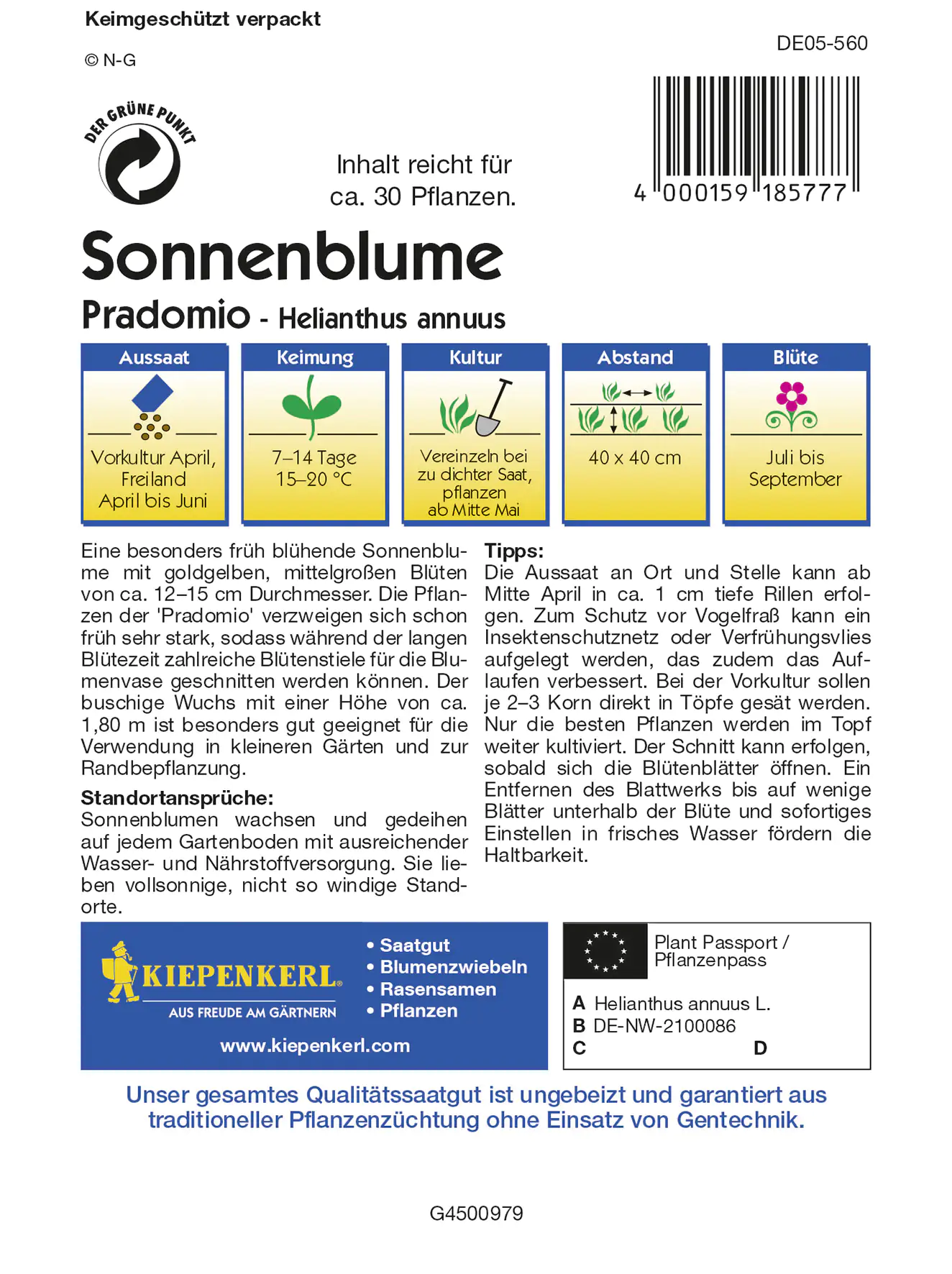 Kiepenkerl Sonnenblume Pradomio Inhalt reicht für ca. 30 Pflanzen Kiepenkerl Sonnenblume Pradomio Inhalt reicht für ca. 30 Pflanzen