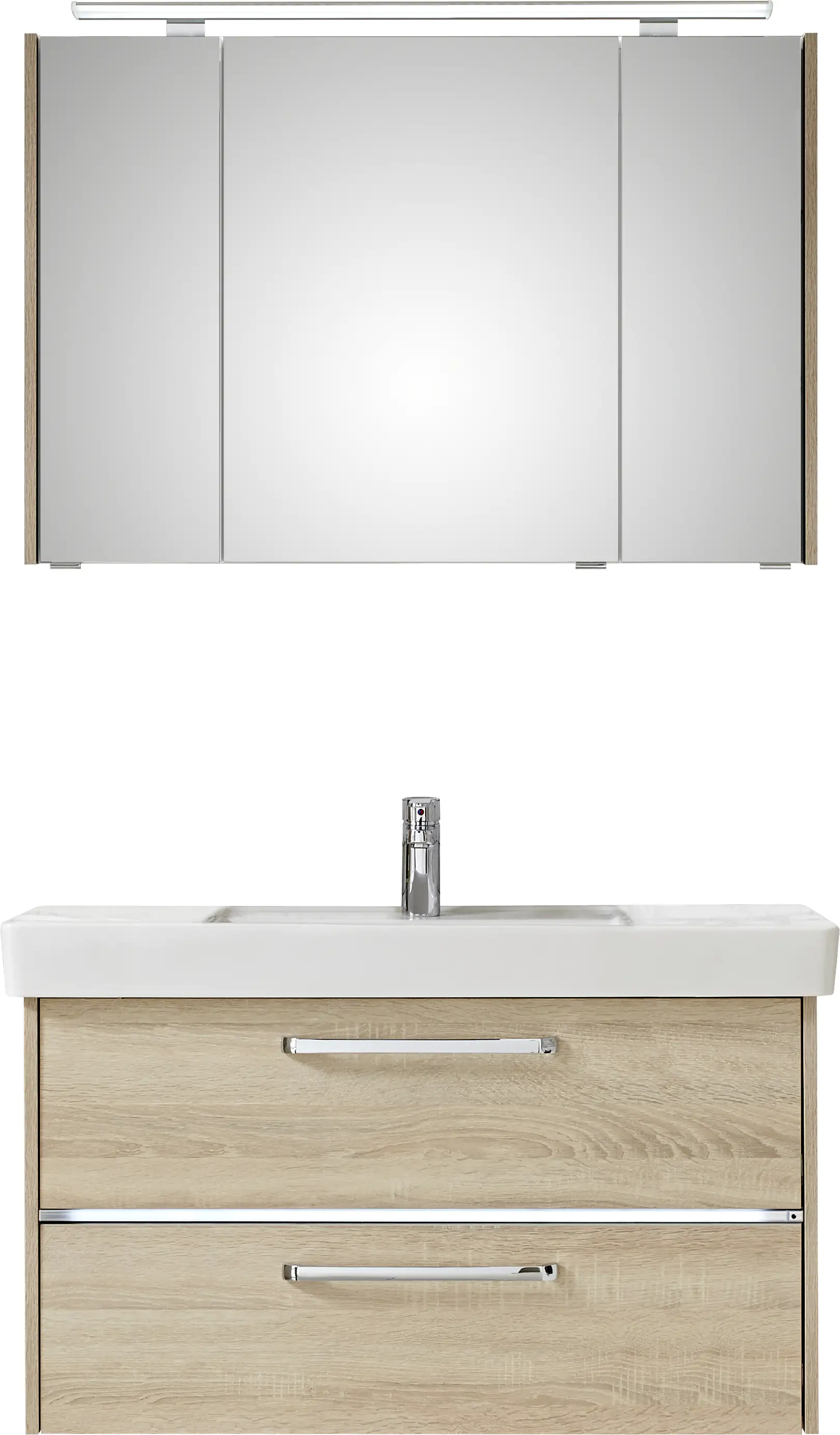 Primaster Badblock Berlin eiche natur mit LED-Aufsatzleuchte 105 cm