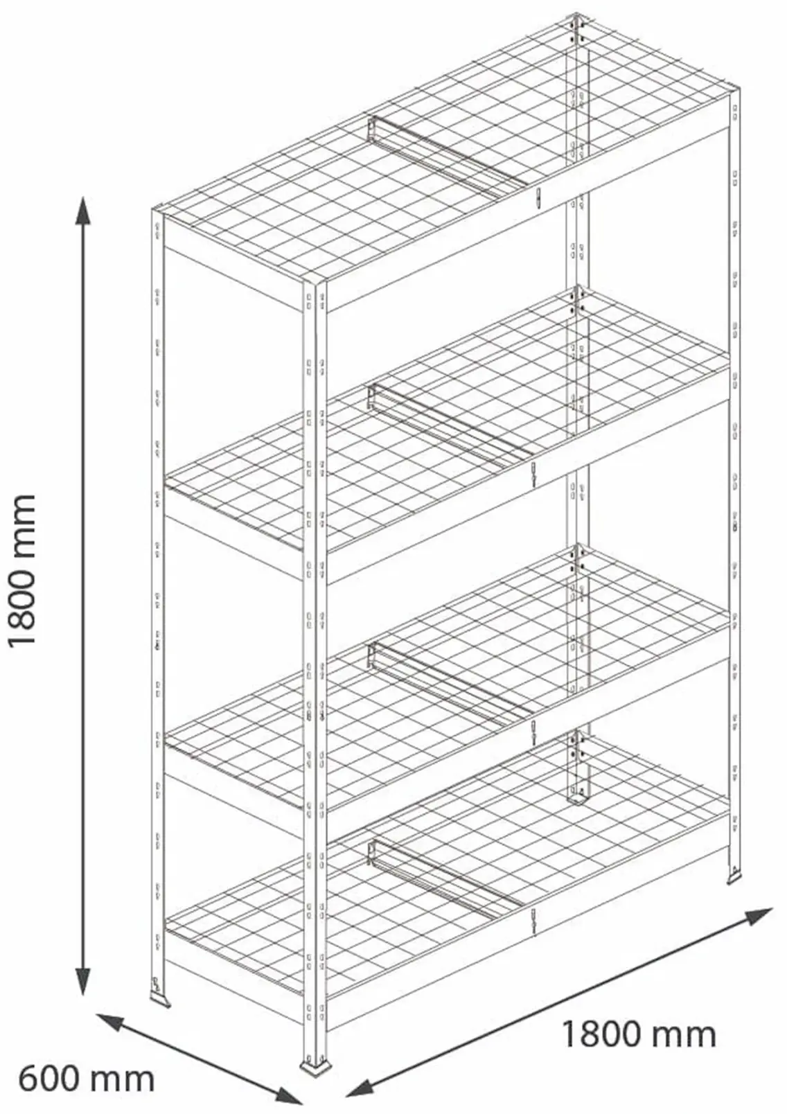 Ar Shelving Schwerlastregal Rivet Wire verzinkt 180 x 180 cm 4 Stahlgitterböden 1600 kg