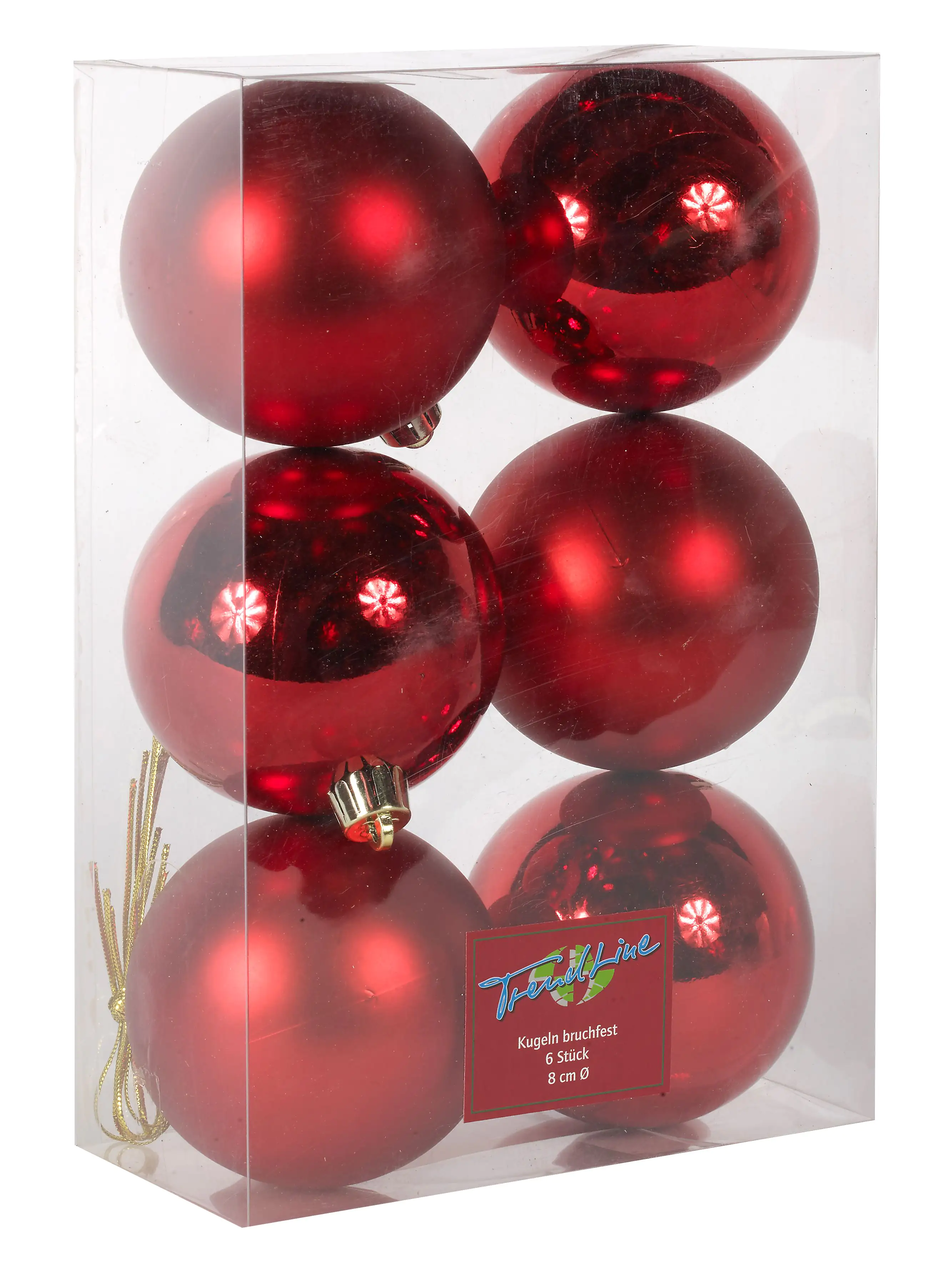 2076601527916 Trendline Weihnachtskugeln bruchfest, langlebig Ø 8 cm rot 6 Stück