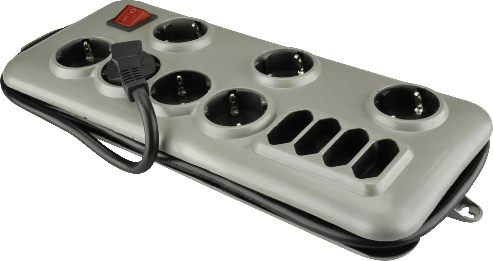 Unitec Steckdosenleiste 7+4-fach 2m mit Schalter, silber SilverLine