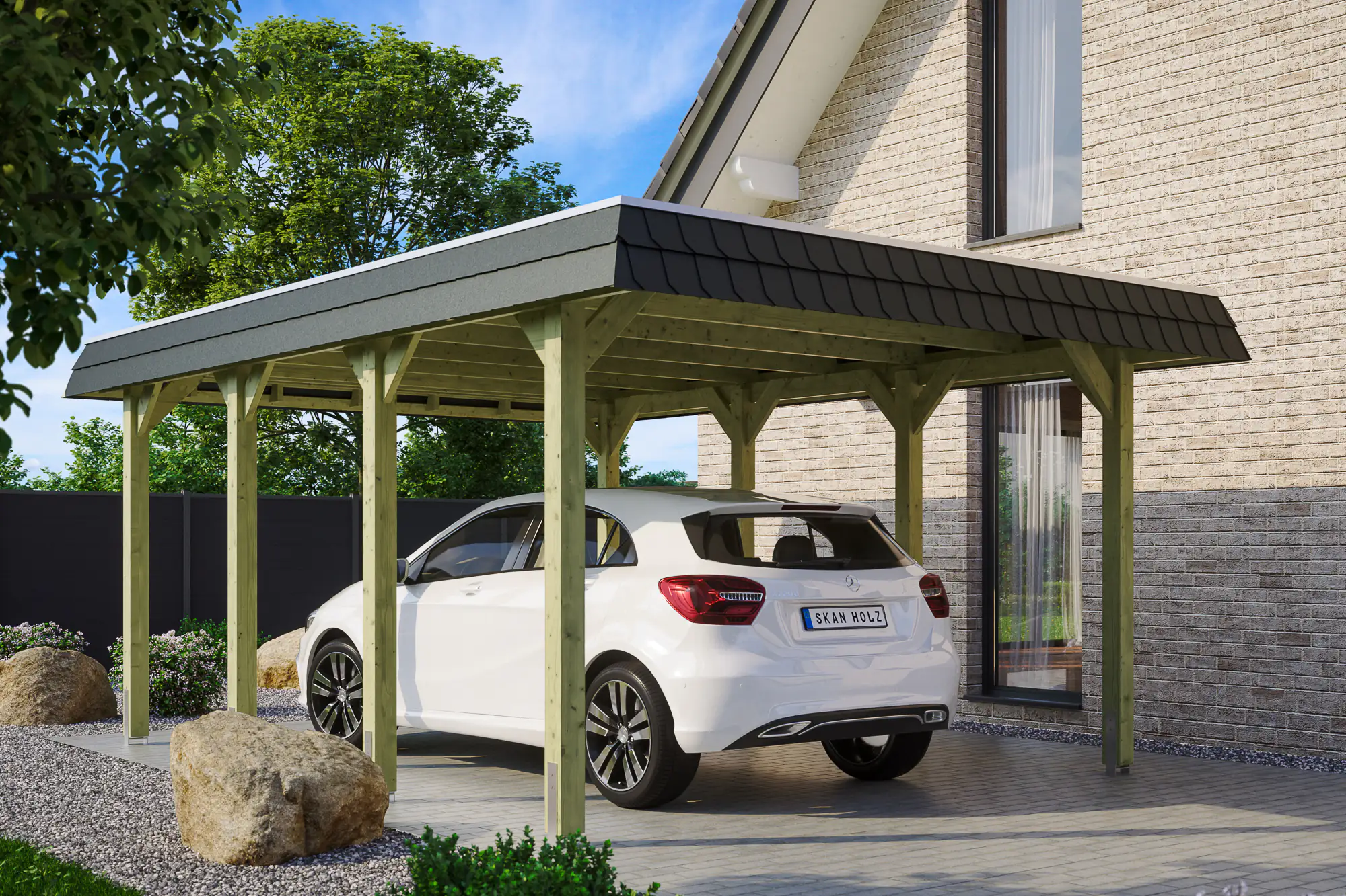 SKAN HOLZ Carport Spreewald 396 x 589 cm mit EPDM-Dach, schwarze Blende