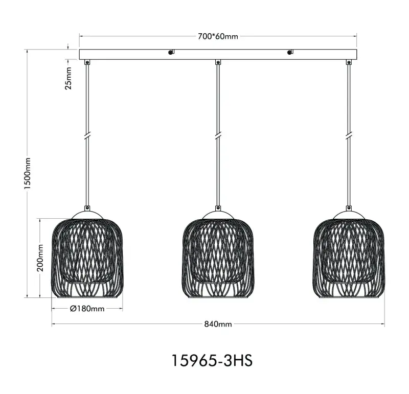 Globo Hängeleuchte Dichti 84 x 150 cm schwarz matt