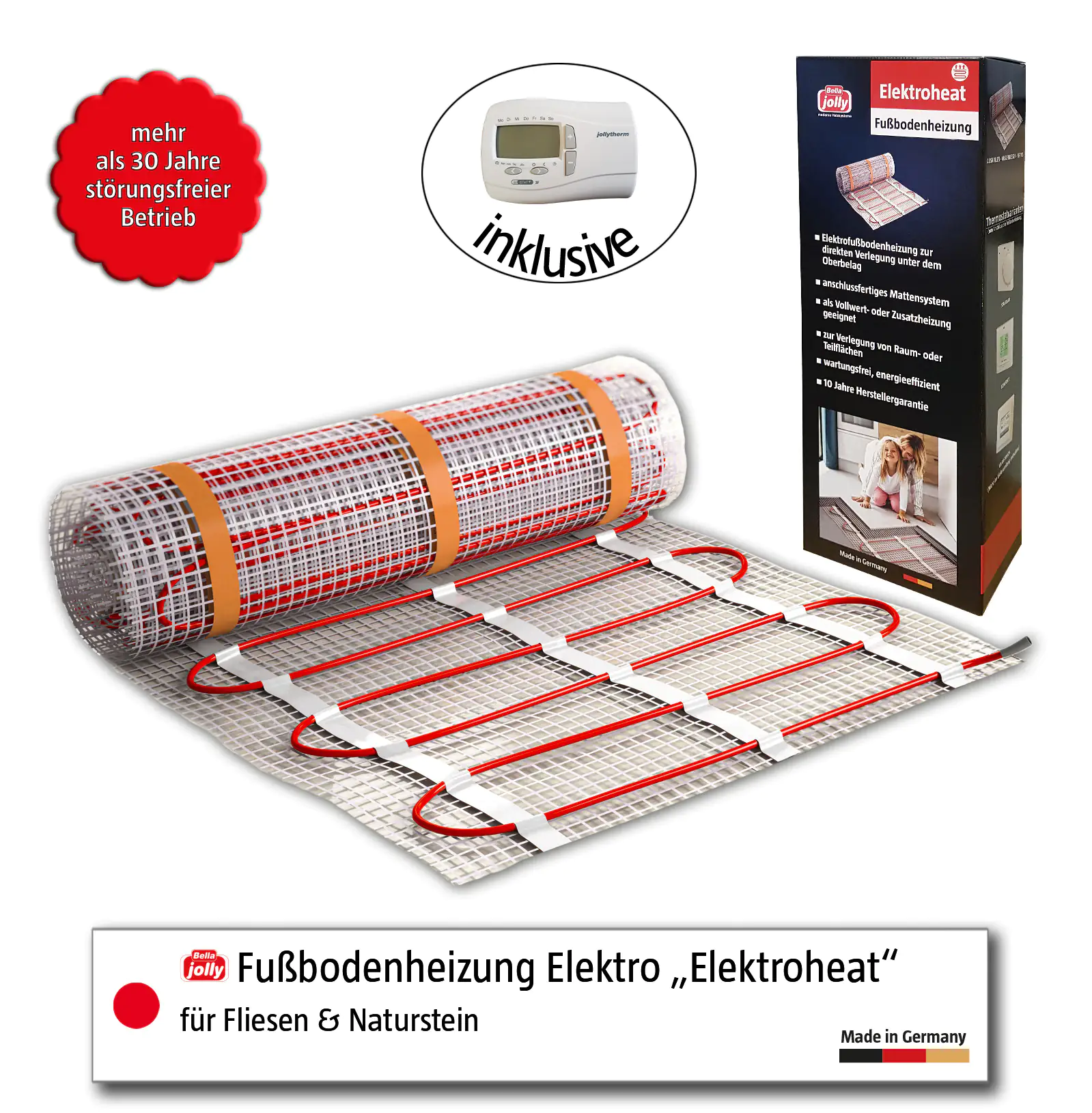 Jollytherm Fußbodenheizung Elektroheat  Set/Comfort 1m²  150Watt