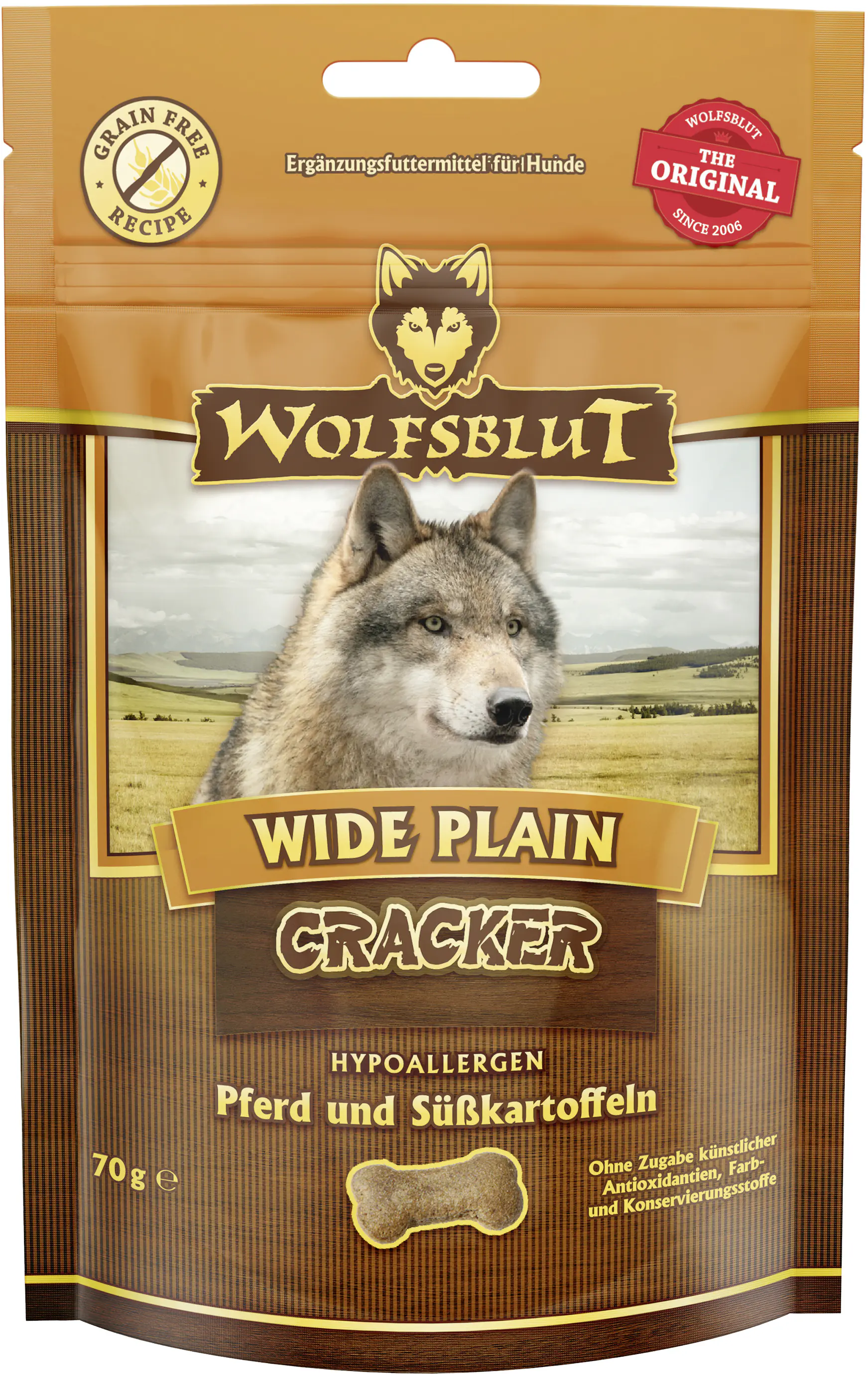 Wolfsblut Hundeleckerli Wide Plain Cracker getreidefrei 70 g Pferd & Süßkartoffel 