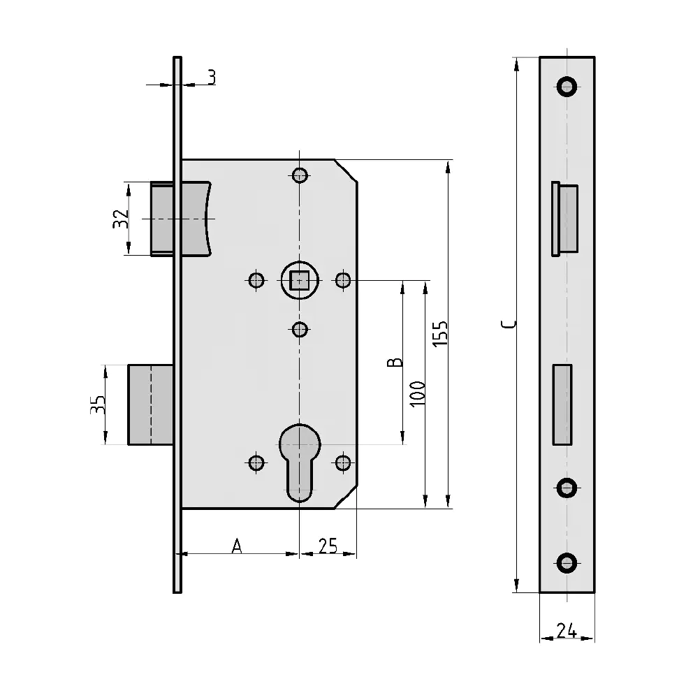 Basi Einsteckschloss ES 932 PZW links