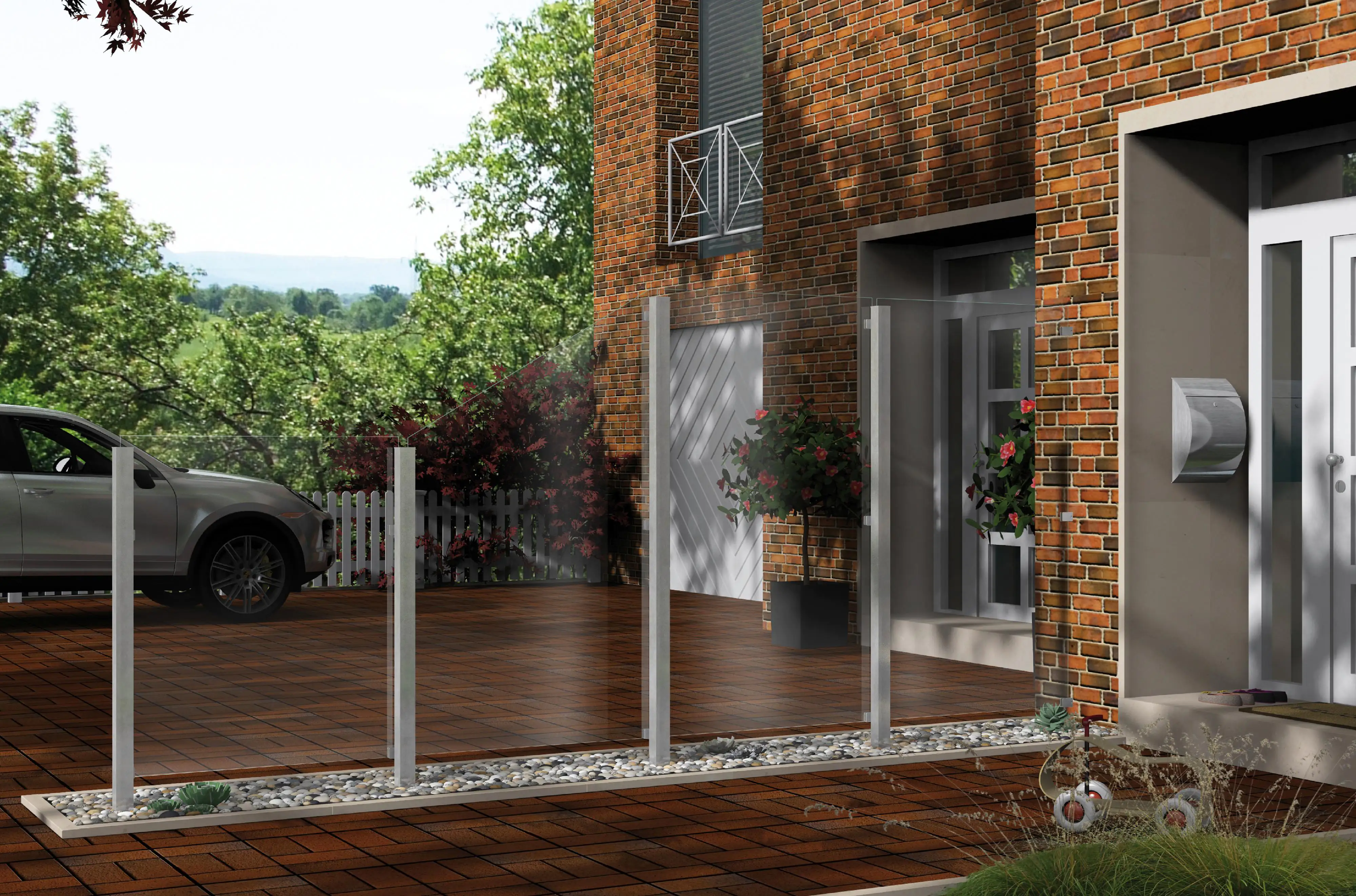 Ambiente Glas-Zaunelement Maßgefertigt, ESG 8 mm stark Ambiente Glas-Zaunelement Maßgefertigt, ESG 8 mm stark