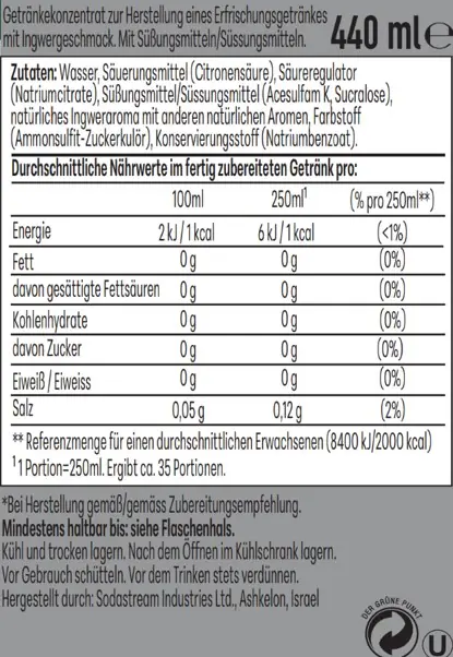 Sodastream Drink Mix Sirup Ginger Ale Zero 440 ml