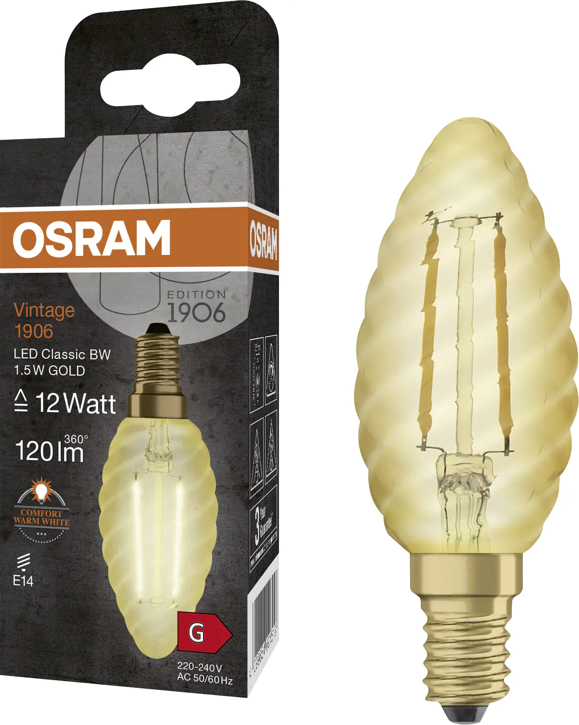 Osram LED Kerzenlampe geriffelt E14 1,5 W warmweiß amber