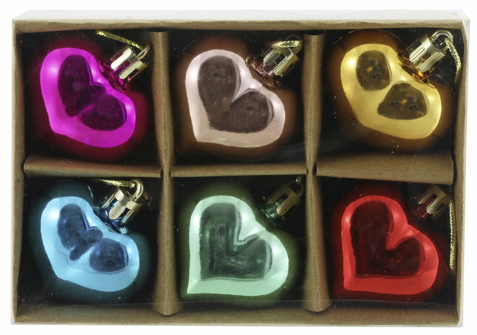 Weihnachtsanhänger Herz aus Kunststoff bunt Ø 4 cm 6 Stück