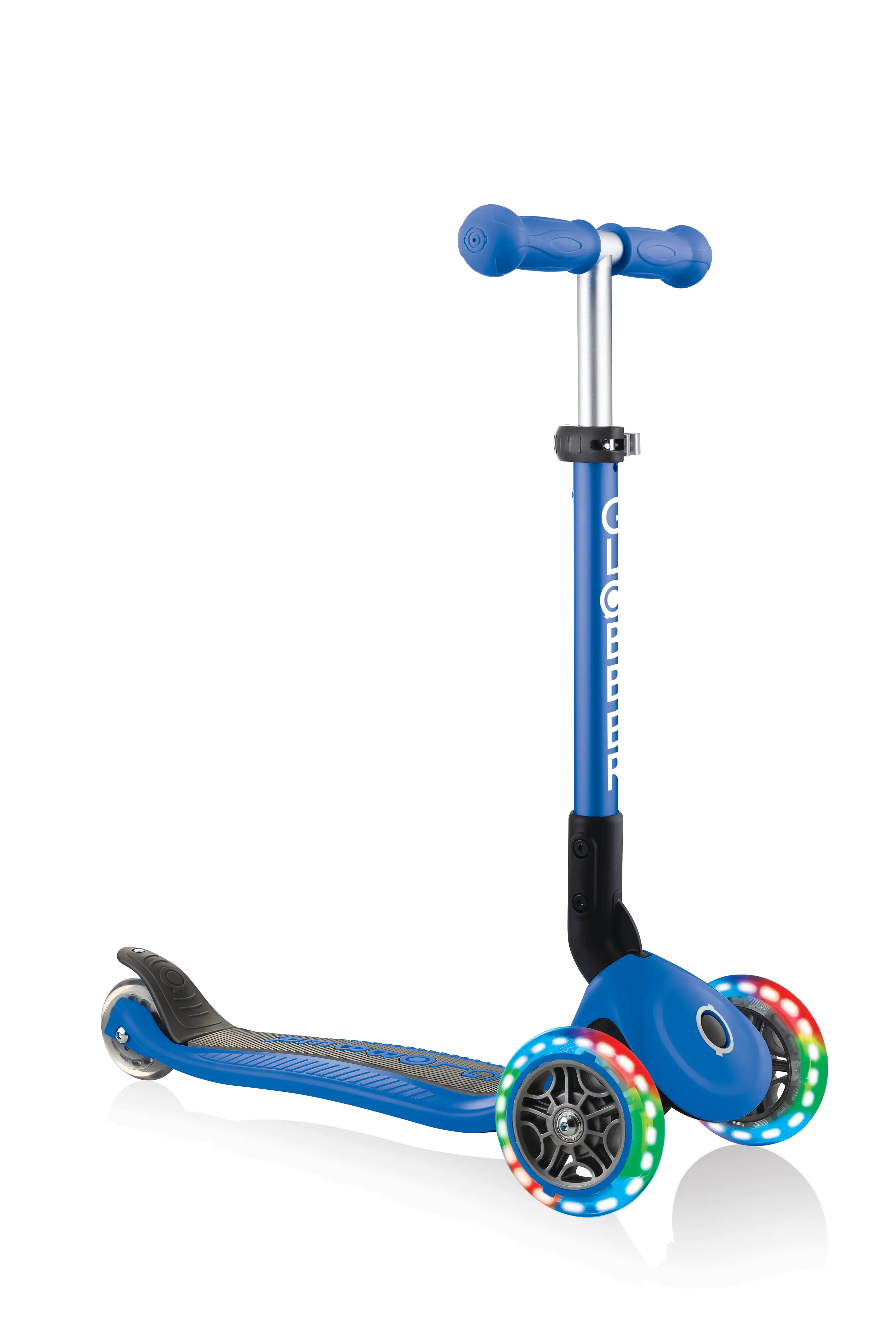 Globber Scooter Junior Foldable Lights dunkelblau mit Leuchtrollen