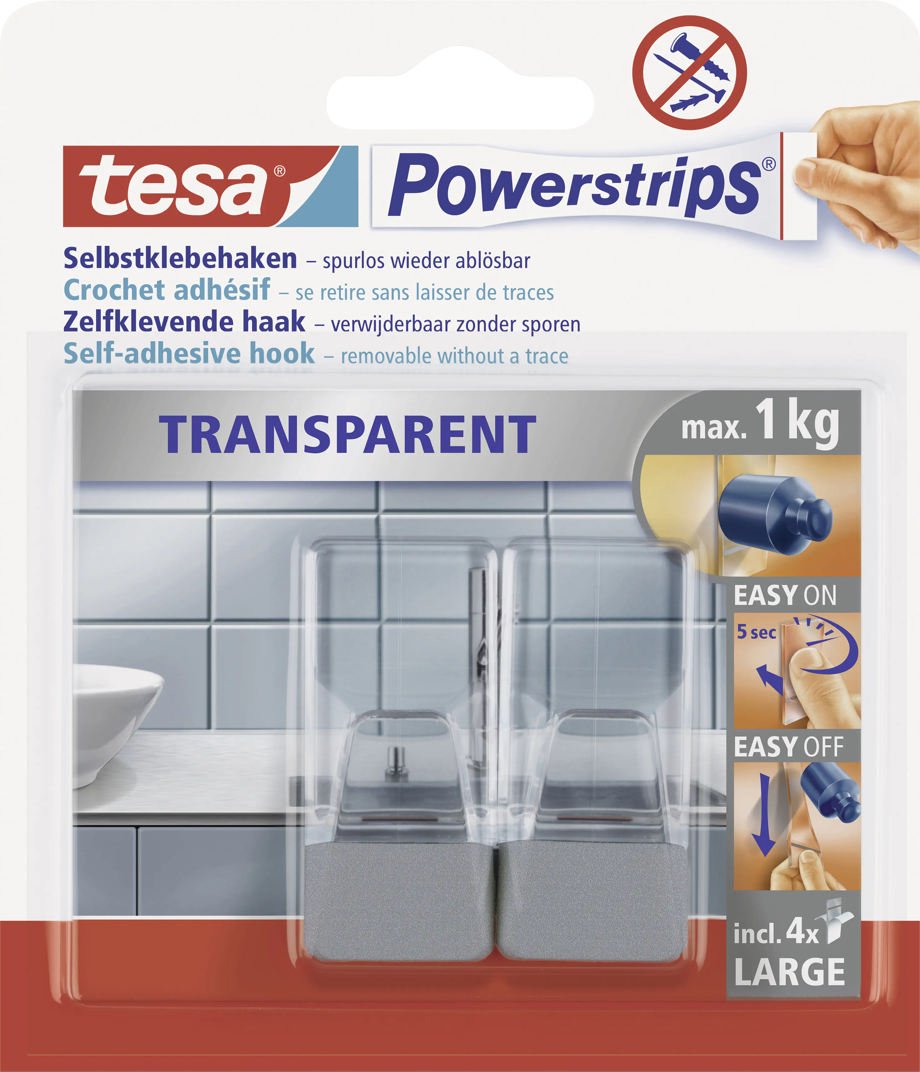 tesa Powerstrips Haken Large transparent-matt-chrom