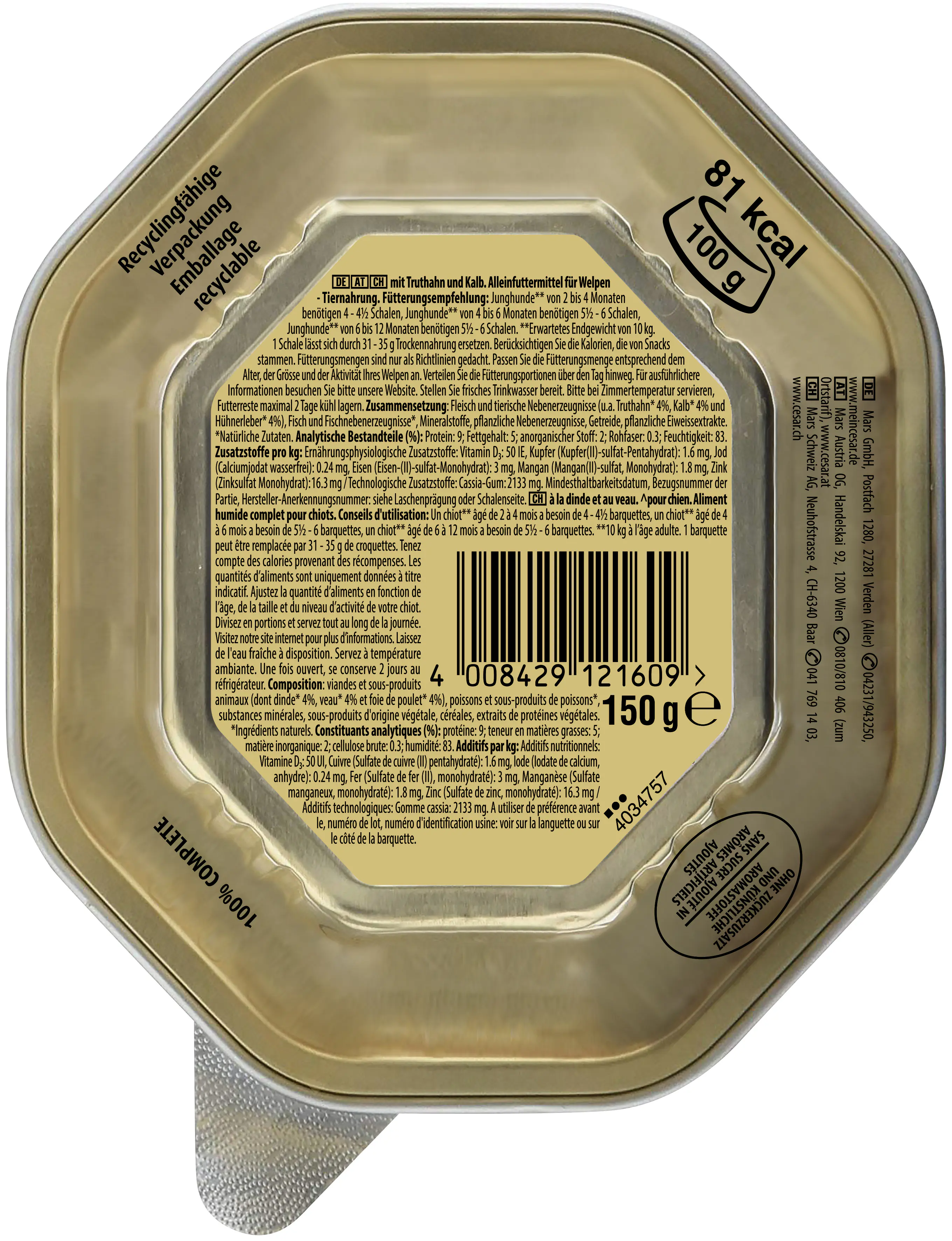 Cesar Hundenassfutter Junior 150 g Truthahn & Kalb