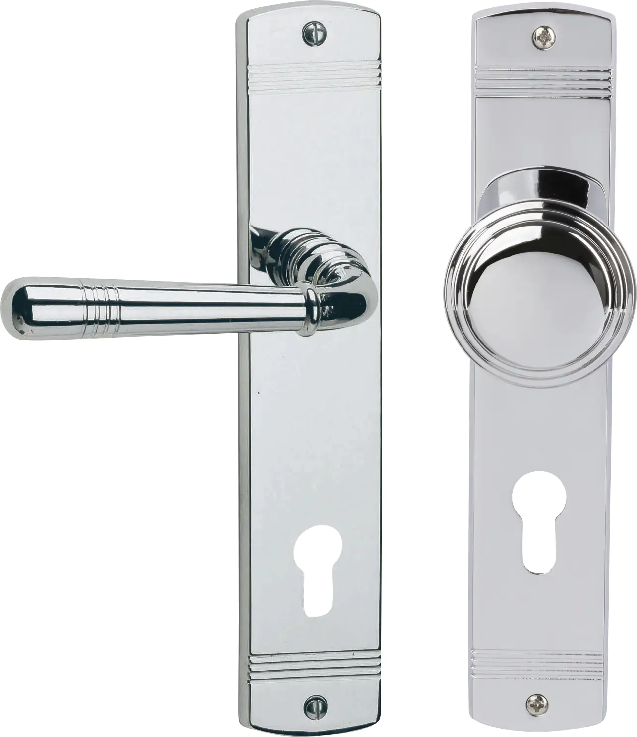 Alpertec PZ-Langschildgarnitur Sale links Messing silber abgerundet