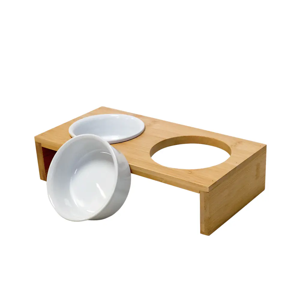 Nobby Futterbar Ilus aus Bambusholz mit 2 Keramiknäpfen à 150 ml