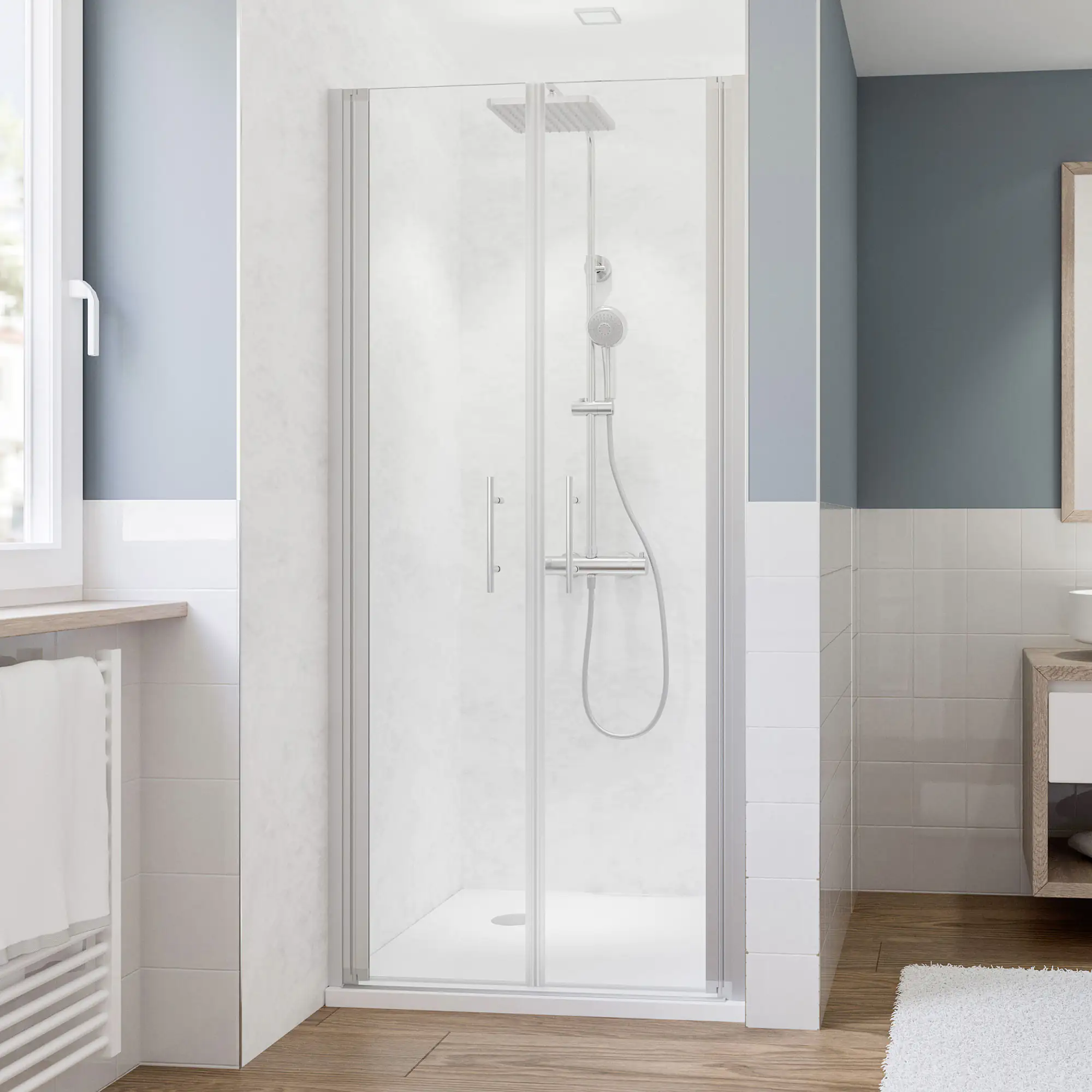 Breuer Pendeltür Fara 5 90 x 190 cm, Alu silber matt, klarglas