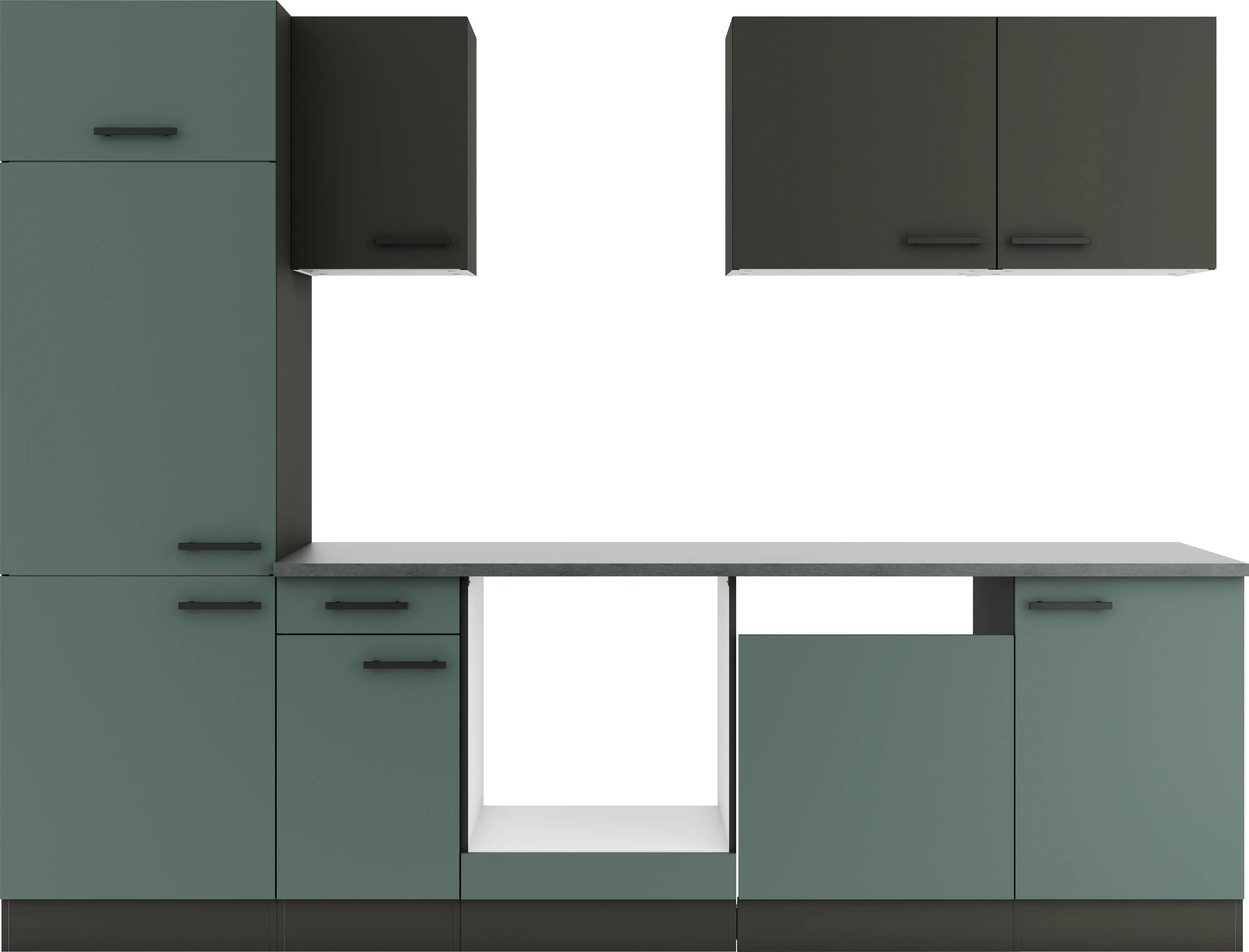 Optifit Küchenzeile Madrid 420/Verona 405 ohne Geräte anthrazit/steingrün 270 cm 
