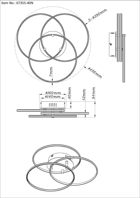 Globo Deckenleuchte Kombos 45,6 x 9,4 cm Ø x H nickel warmweiß