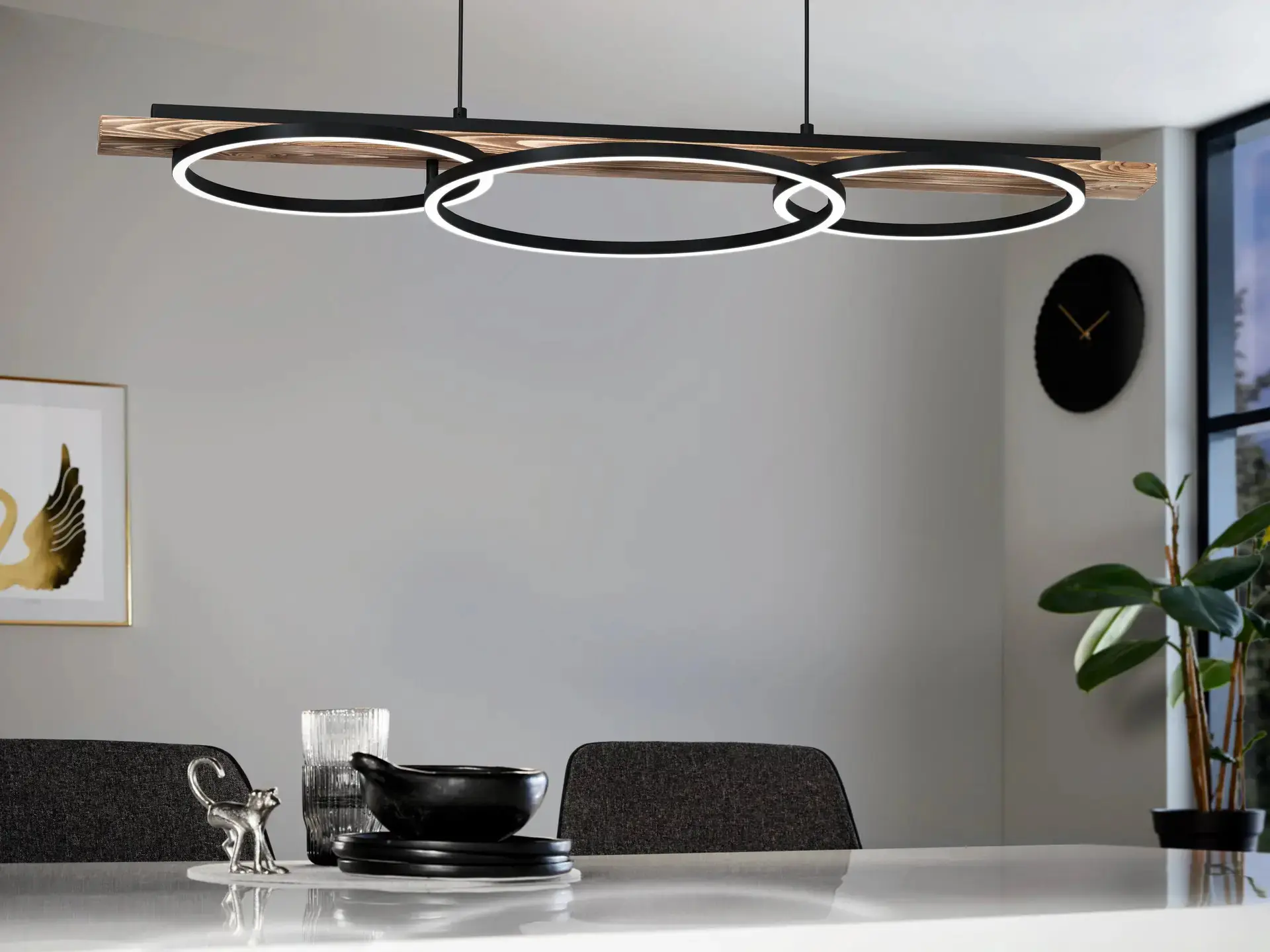Eglo LED Pendelleuchte Boyal schwarz holz 101 x 110 cm warmweiß dimmbar Eglo LED Pendelleuchte Boyal schwarz holz 101 x 110 cm warmweiß dimmbar
