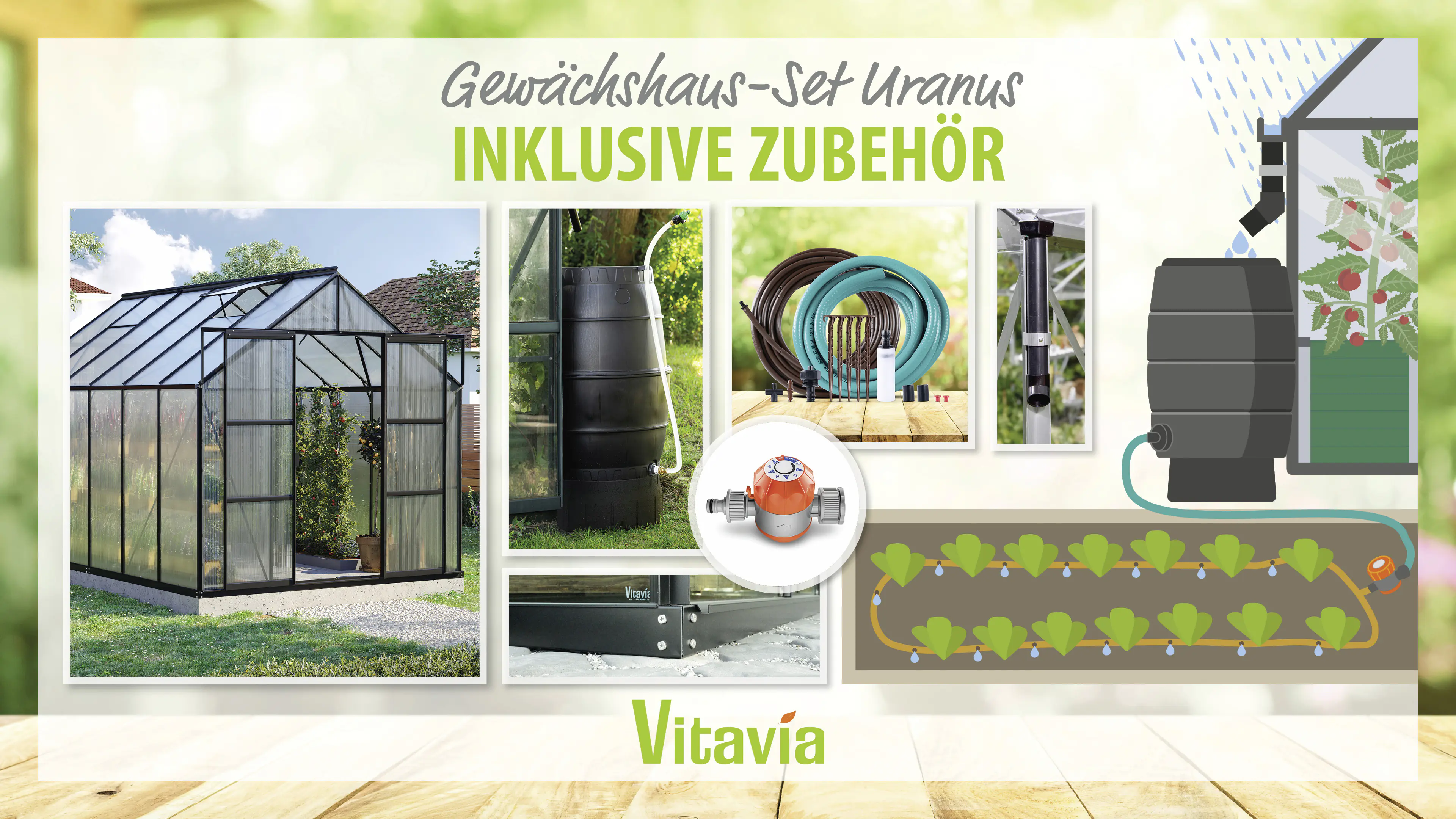 Vitavia Gewächshaus-Set Uranus 9900 HKP 6 mm schwarz 254 x 379 cm 