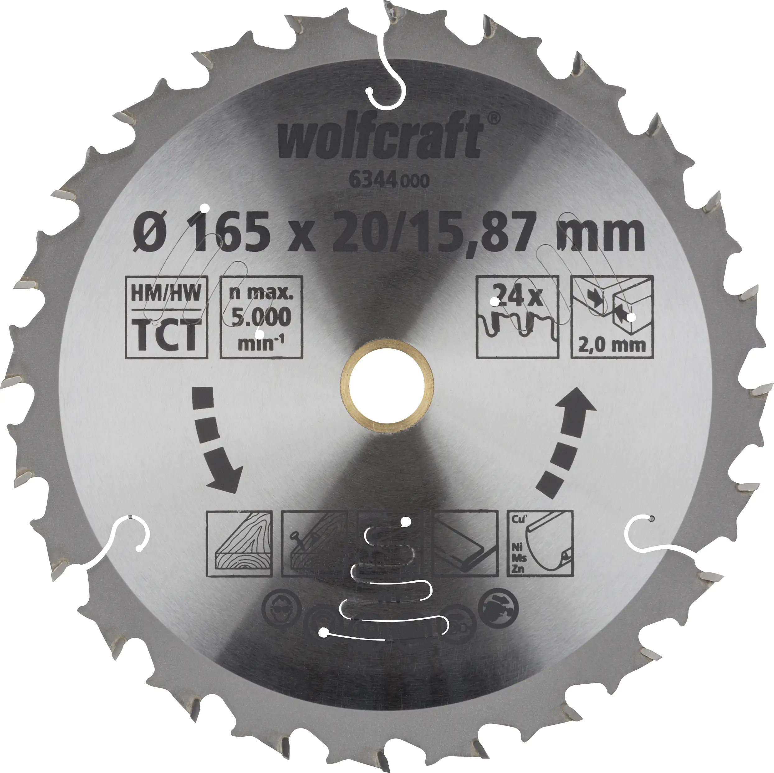 Wolfcraft Kreissägeblatt Ø 165 mm Bohrung Ø 20 mm 24 Zähne