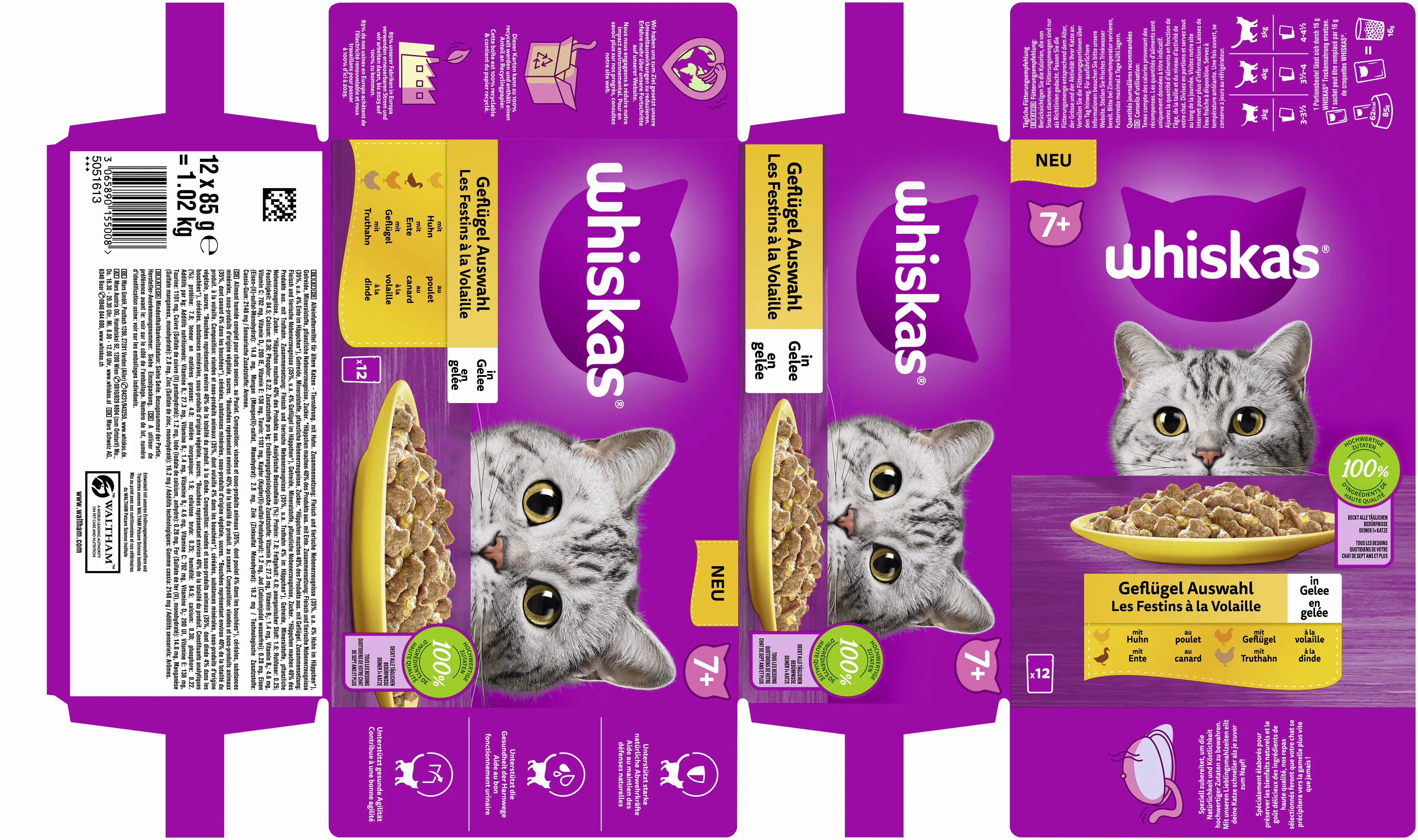 Whiskas Multipack Senior 7+ Geflügelauswahl in Gelee Katzenfutter 12 x 85 g