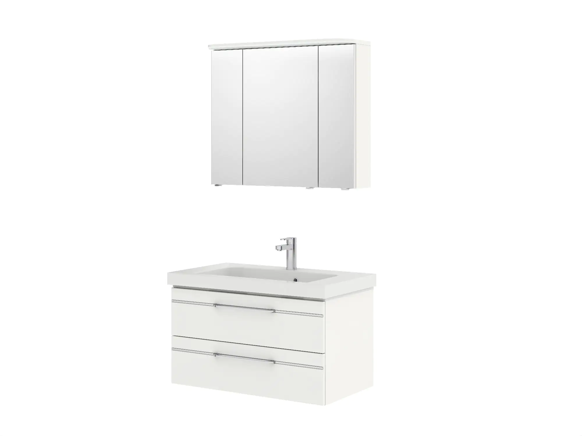 Pelipal Badmöbel-Set Balto Weiß Hgl/Weiß Glanz mit Leuchtfuge und Kranz-Leuchte 92 cm