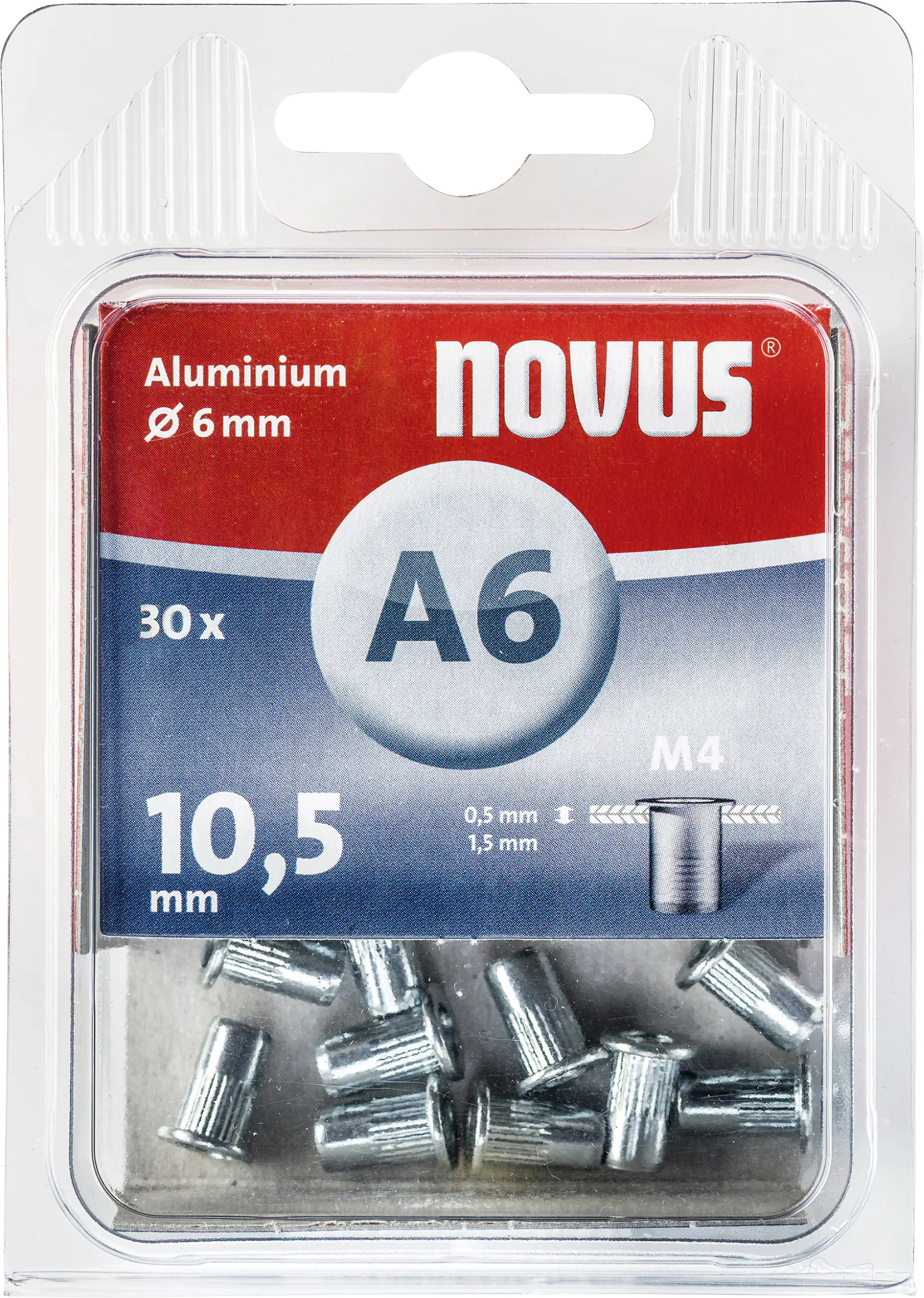 Novus Blindnietmutter A6/10,5 M4 Gewinde Alu 30 Stück