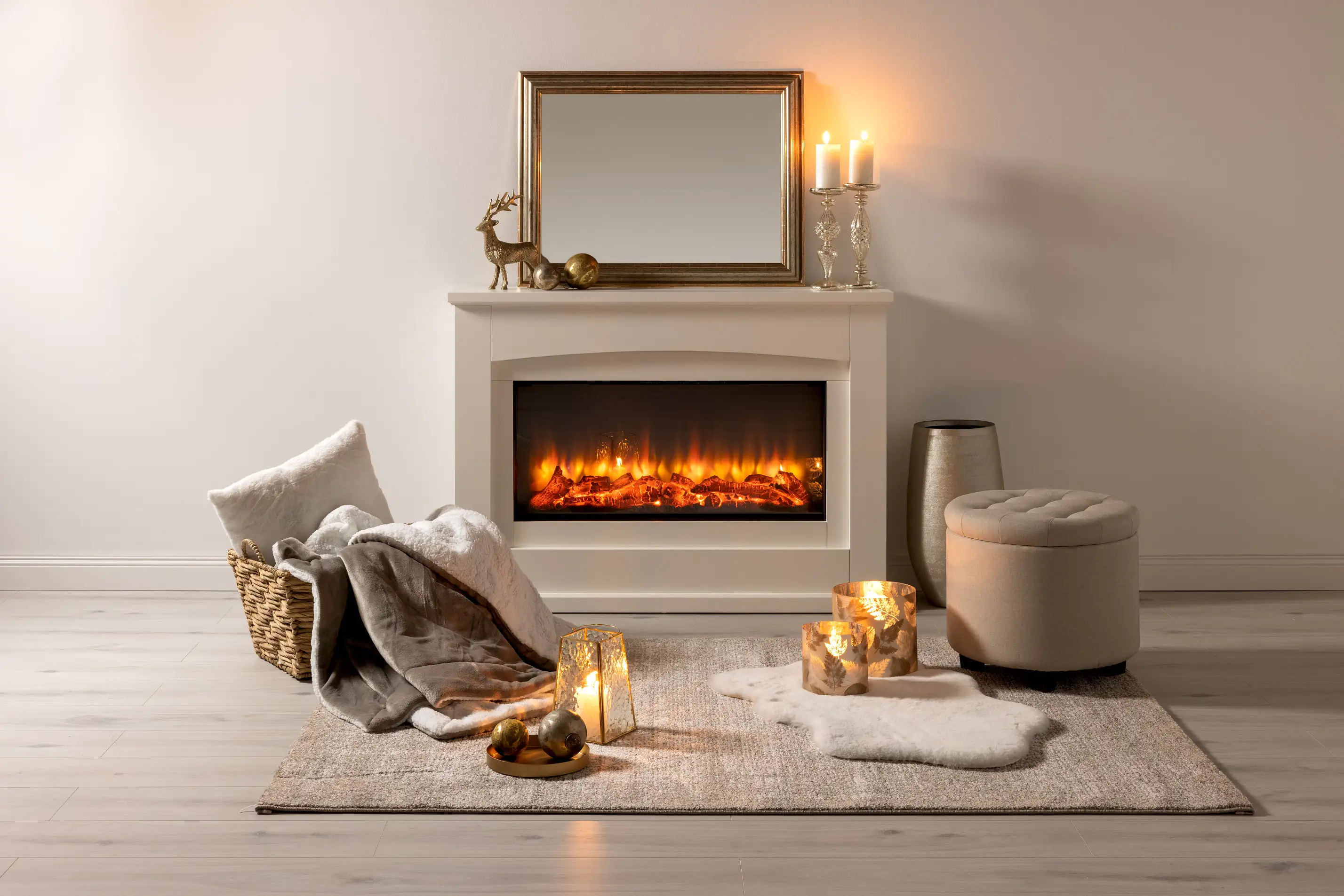 Primaster Elektrokamin weiß matt Calgary 1800/2000 Watt 122,1 x 87,6 cm