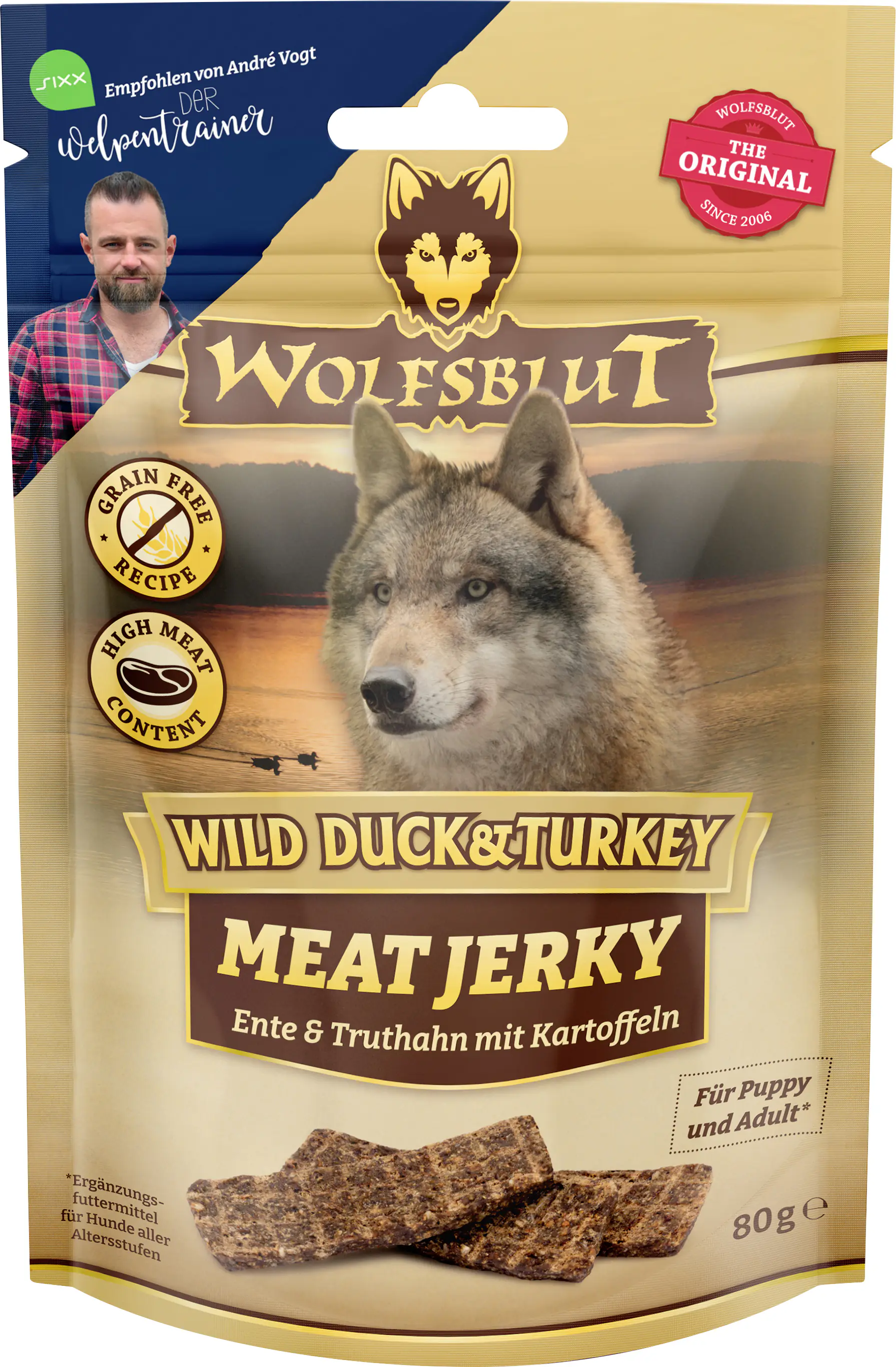 Wolfsblut Hundeleckerli Wild Duck & Turkey Meat Jerky getreidefrei 80 g Ente, Truthahn & Kartoffel