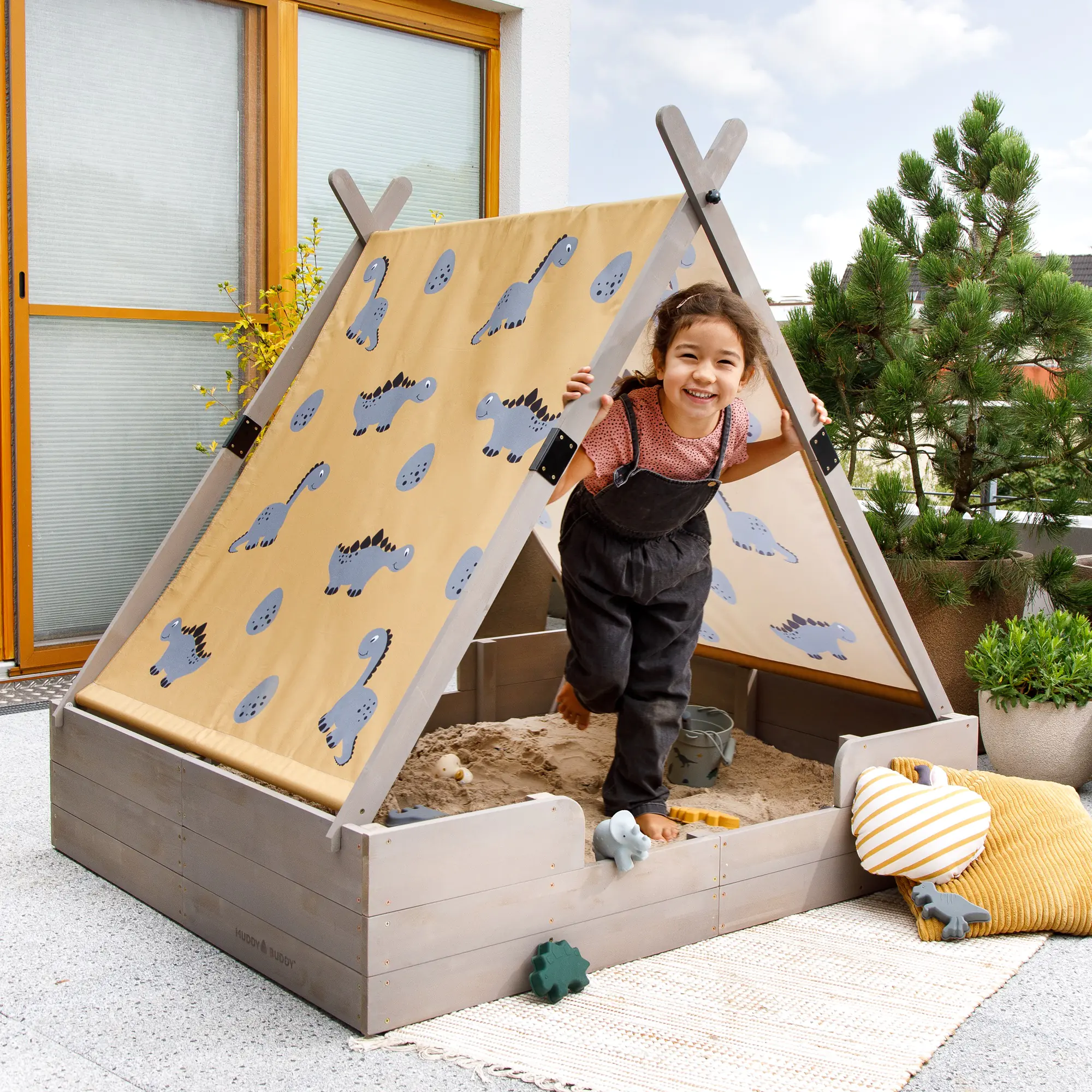Muddy Buddy Sandkasten mit Zelt Dino Lover 140 x 120 x 140 cm Muddy Buddy Sandkasten mit Zelt Dino Lover 140 x 120 x 140 cm