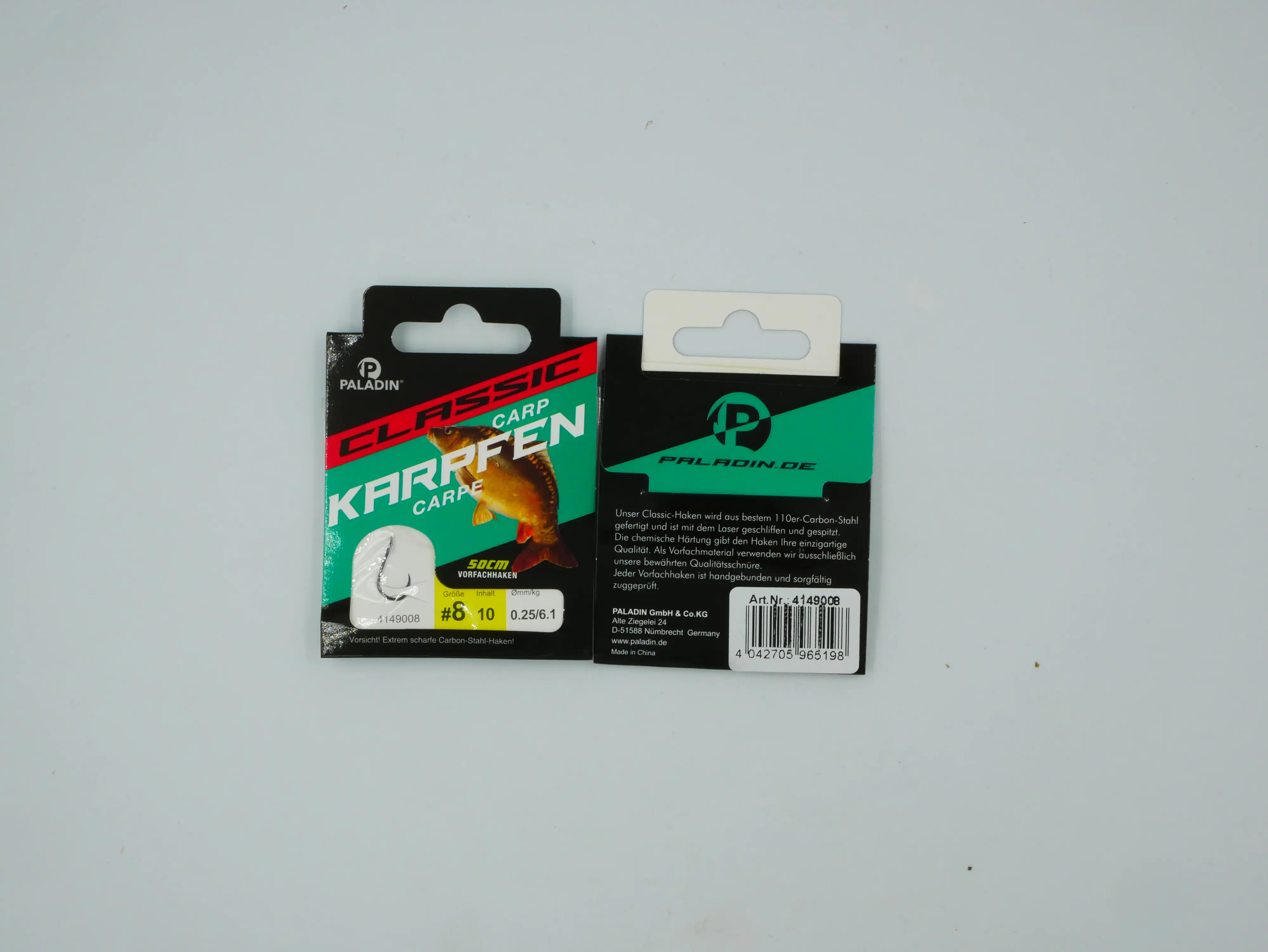 Paladin Karpfenhaken gebunden Größe 8 50 cm 10 Stück schwarz