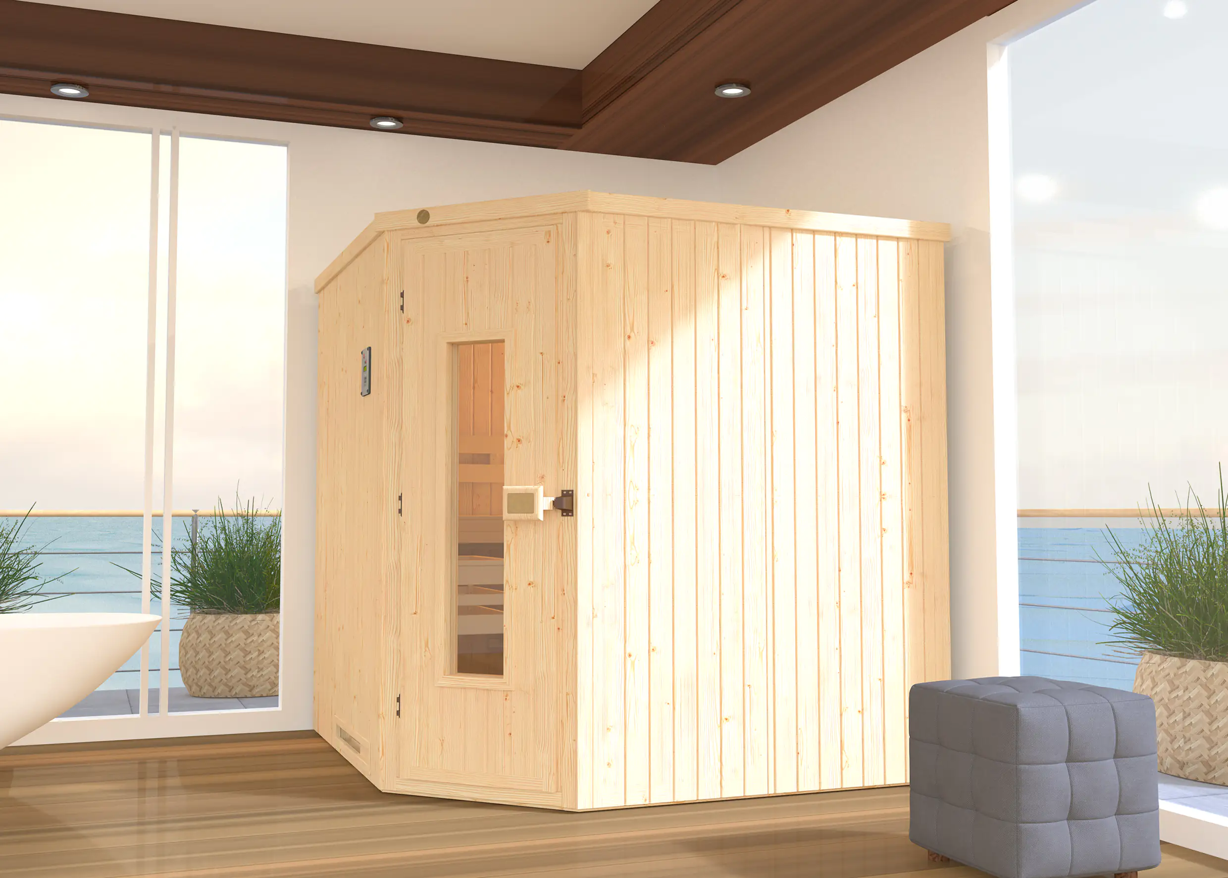 4004581006730 Weka Element-Ecksauna Varberg 3 mit Holztür