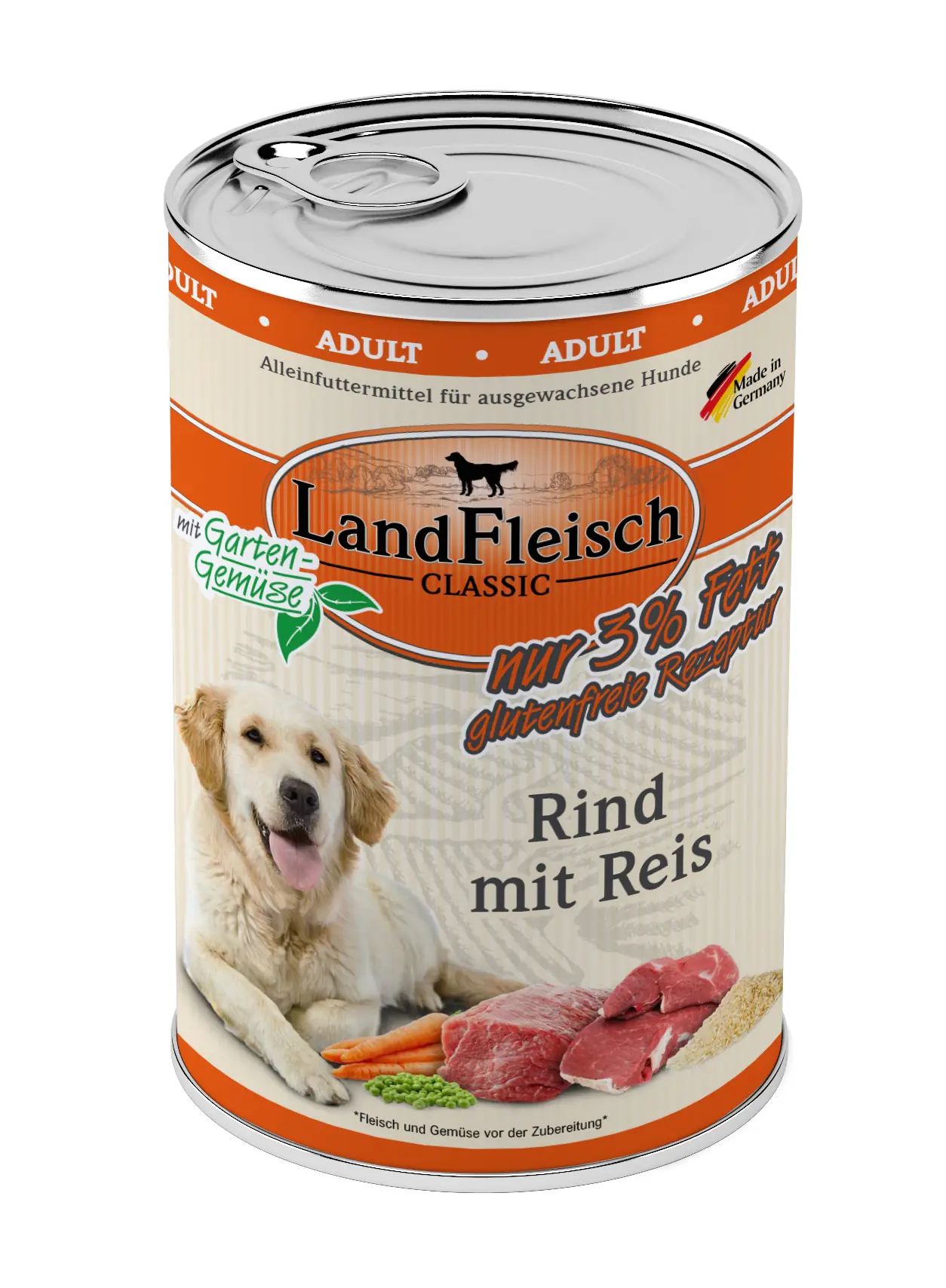Landfleisch Classic Hundenassfutter Adult glutenfrei 400 g Rind mit Reis