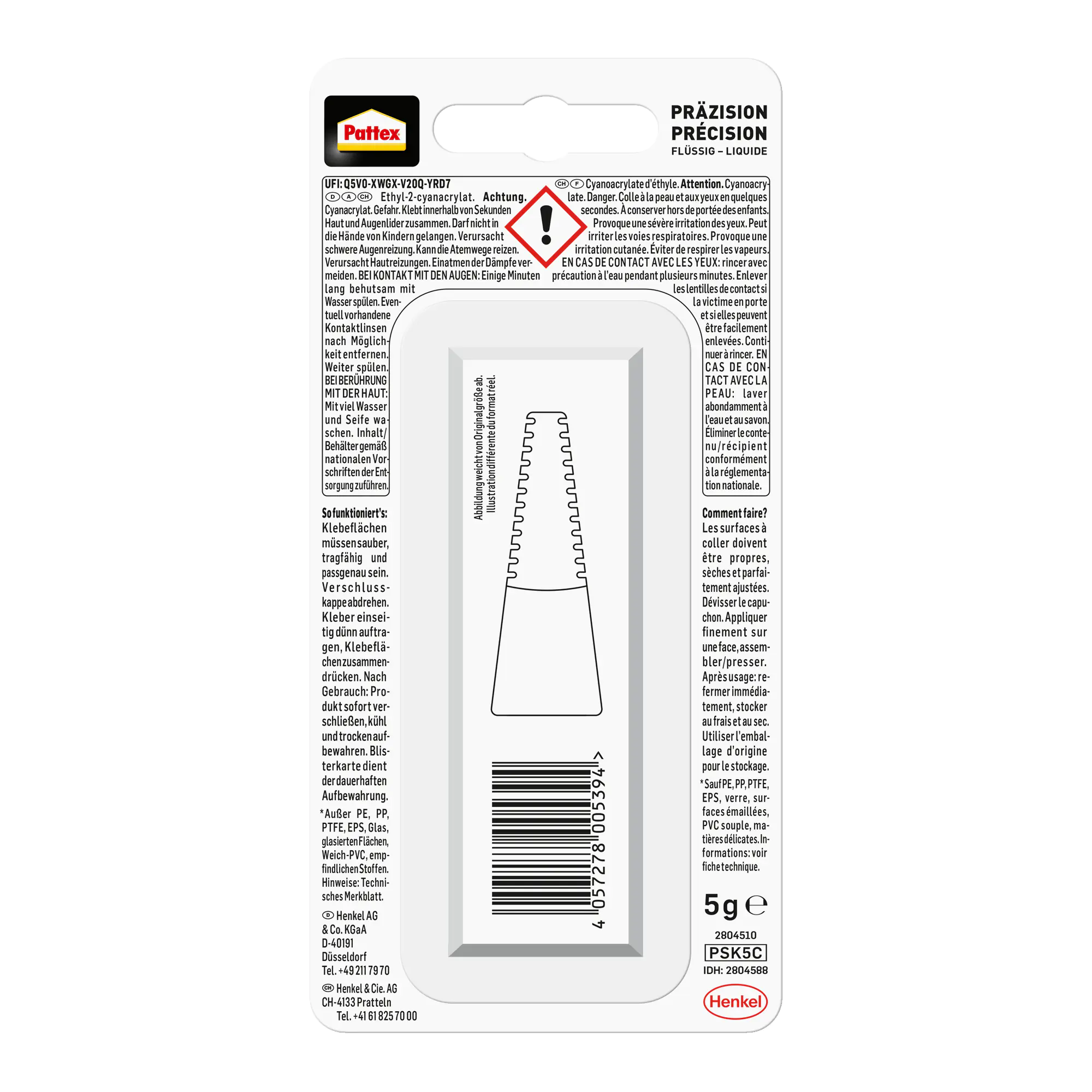 Pattex Sekundenkleber Präzision transparent 5 g Dosierfläschchen