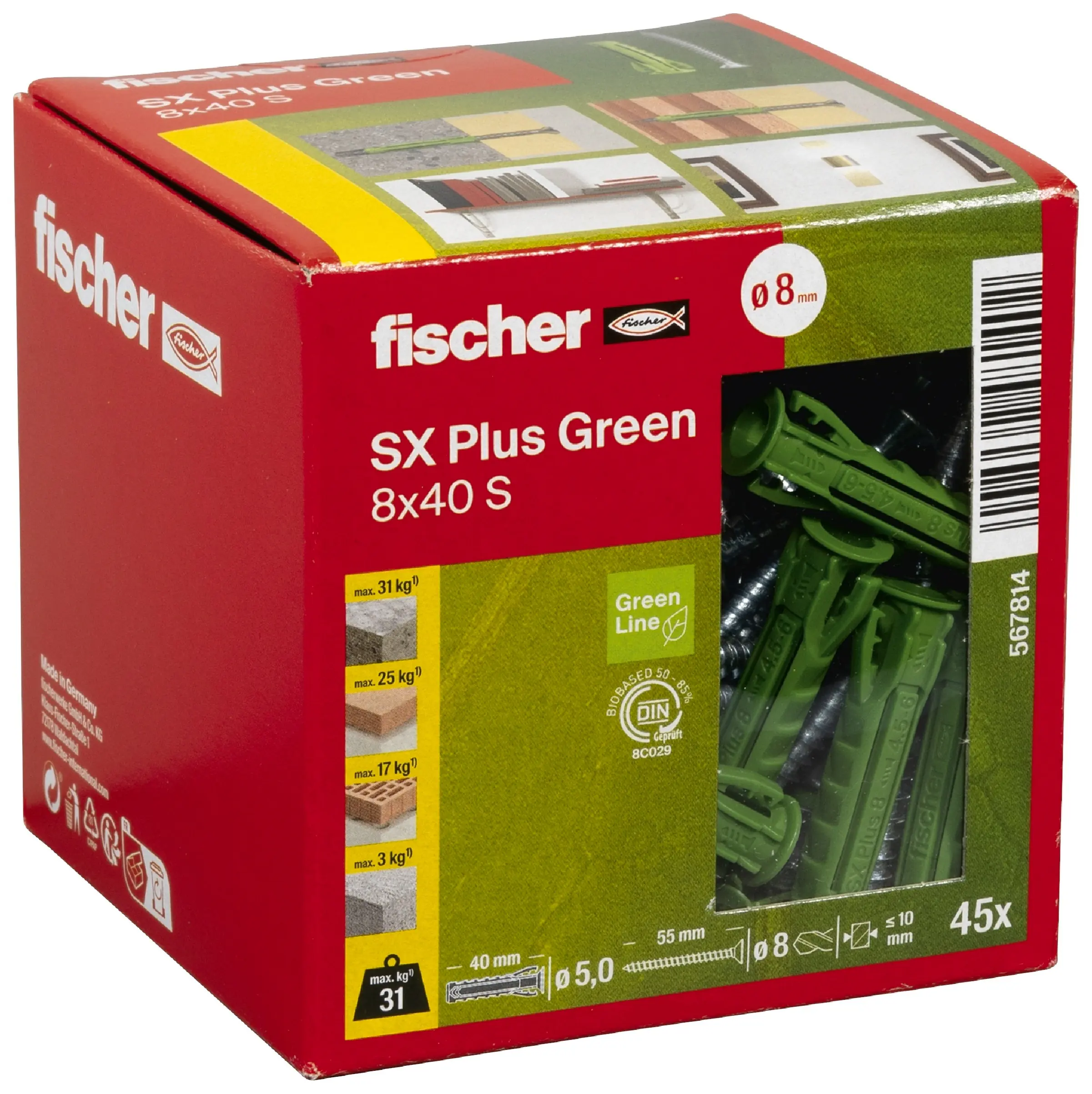 Fischer Spreizdübel mit Schrauben SX Plus Green 8.0 x 40 mm - 45 Stück
