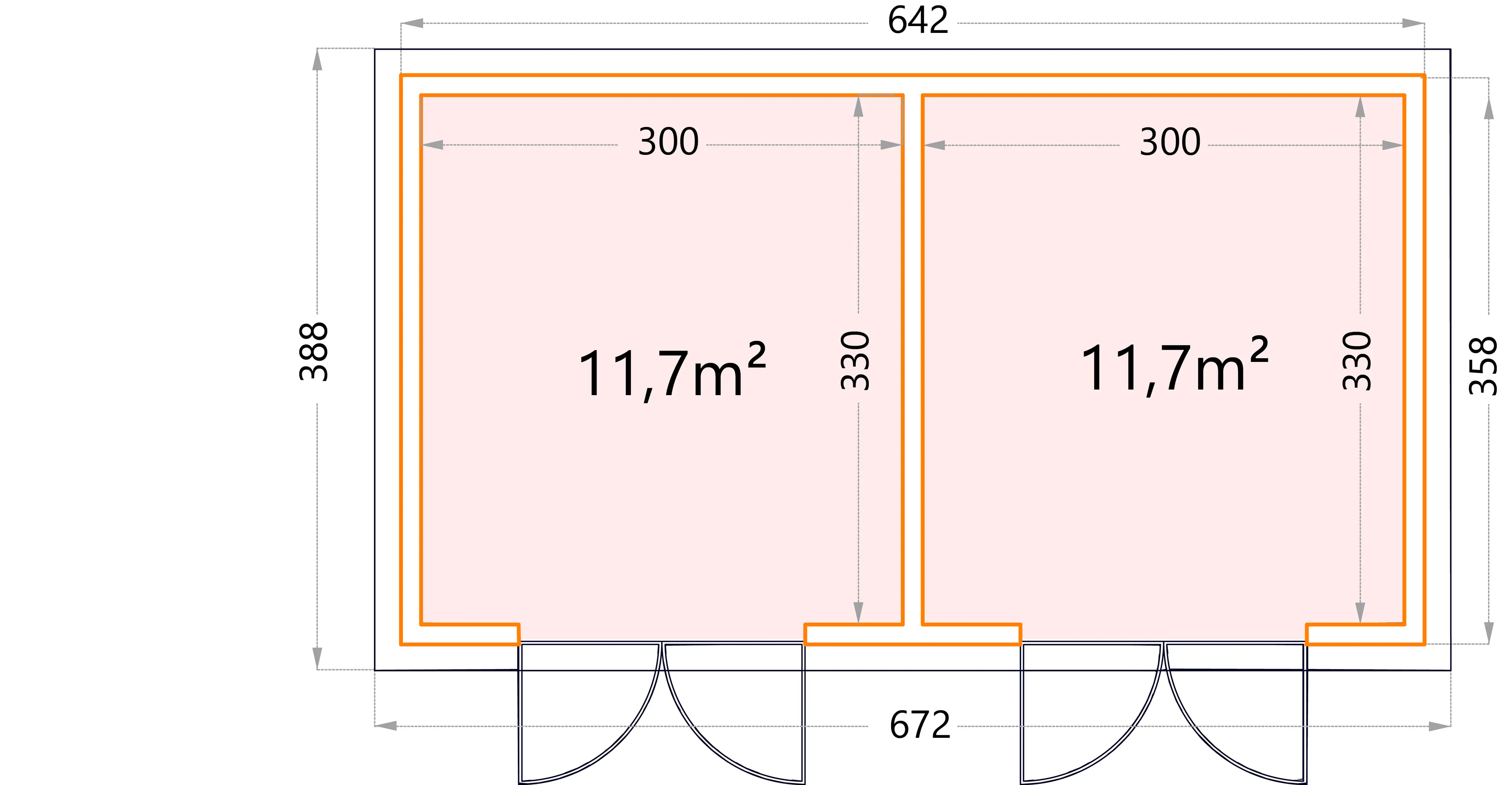 Telluria Gerätehaus DUO 3336+ weiß 642 x 358 cm