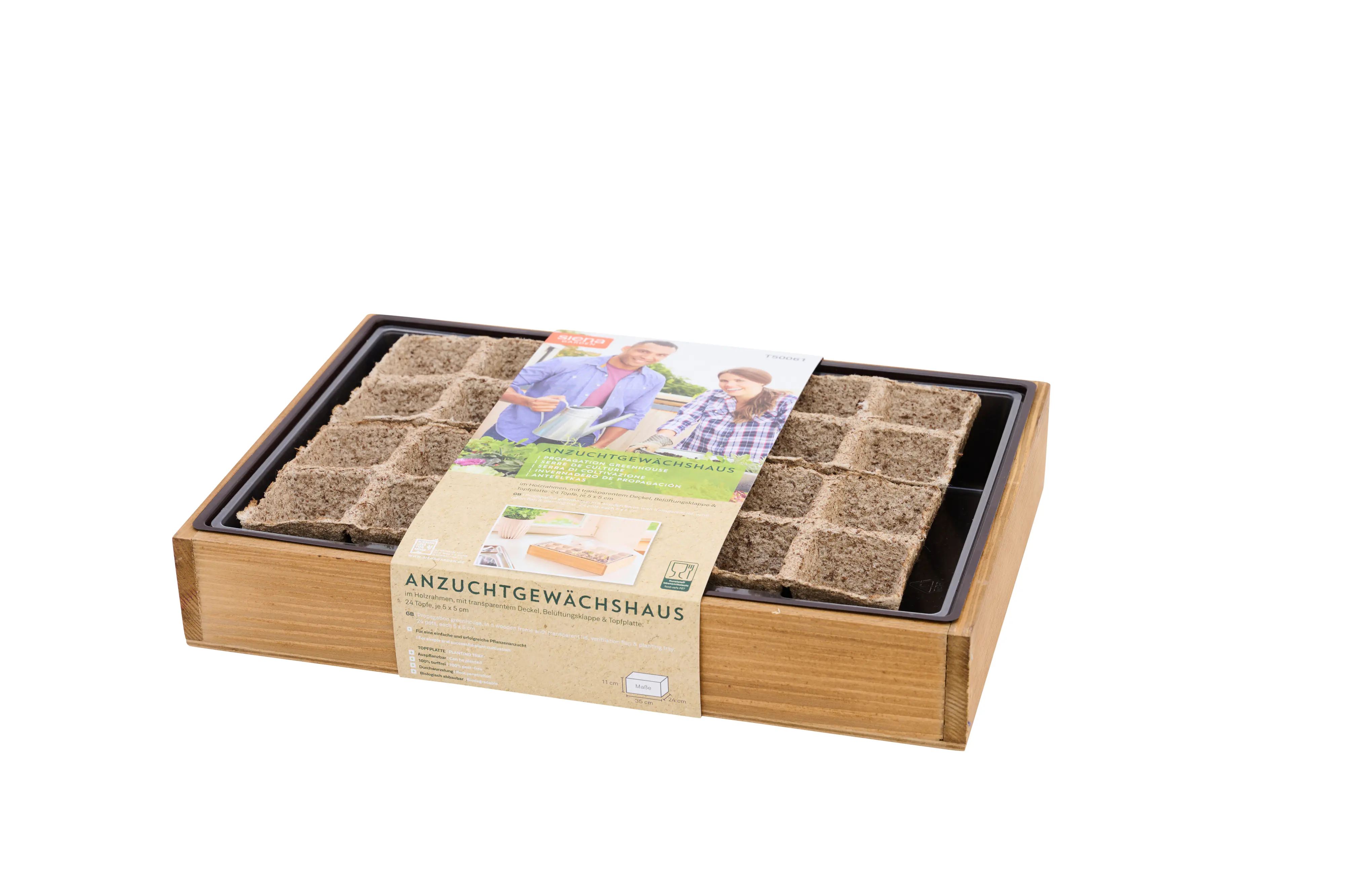 Siena Garden Anzucht-Gewächshaus Holzkiste inkl. 24 Töpfen 36 x 24 x 6 cm
