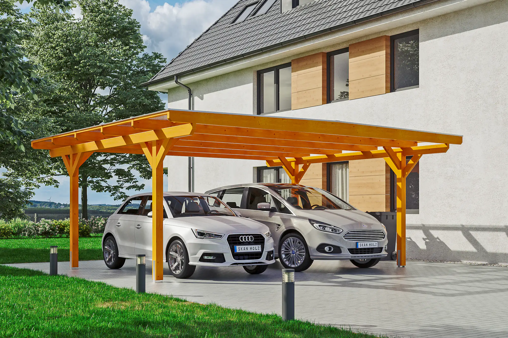 SKAN HOLZ Carport Odenwald 640 x 541 cm, lasiert in Eiche hell