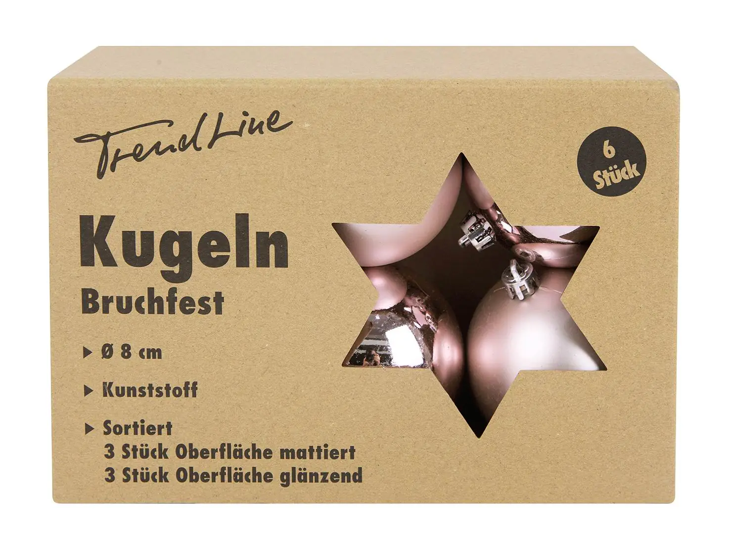 Trendline Weihnachtskugeln bruchfest, langlebig Ø 8 cm rosa 6 Stück