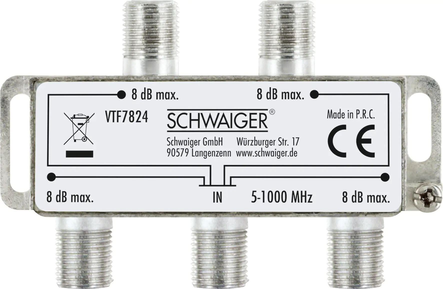 Schwaiger Verteiler VTF7824 531 2-fach 1x F Buchse auf 4x F Buchse, Dämpfung max. 8dB
