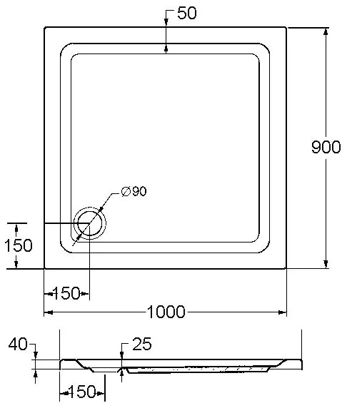 Ottofond Duschwanne Aruba 100 x 90 x 3 cm, weiß