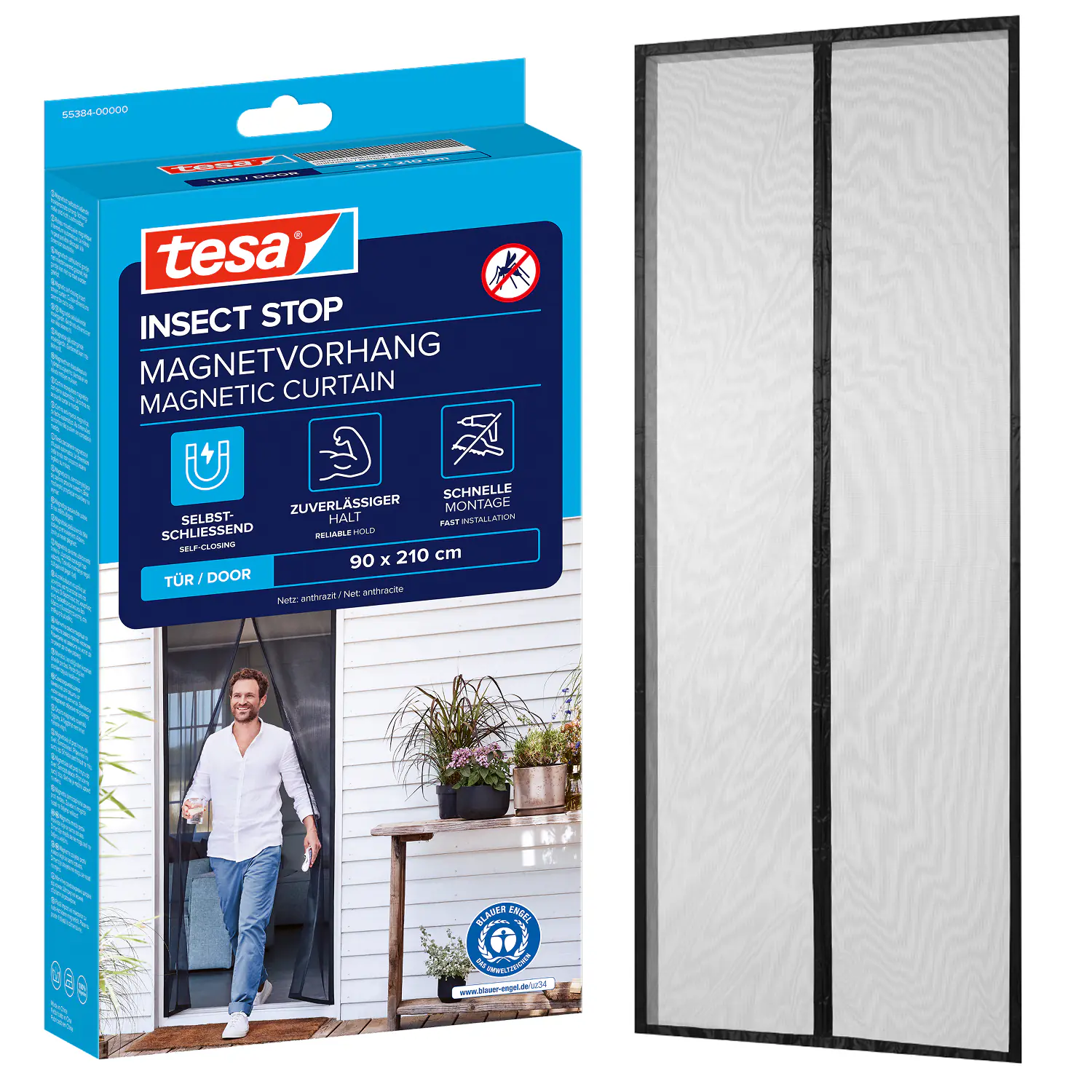 tesa Fliegengitter Magnetvorhang 90 x 210 cm anthrazit
