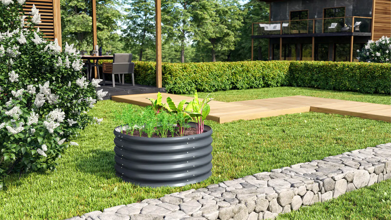 4005717205355 Vitavia Hochbeet Terra Rund 82 x 82 x 40 cm granit