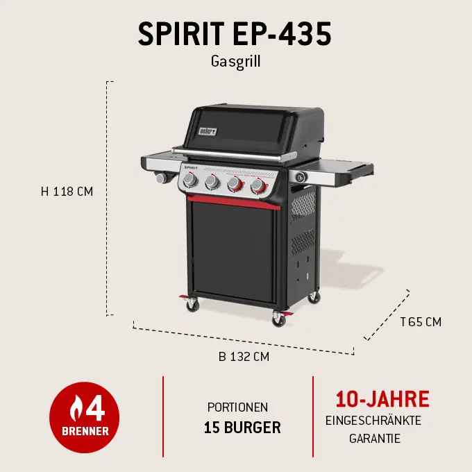 Weber Gasgrill Spirit EP-435 GBS, schwarz, 132x118x65 cm, 10,3 kW