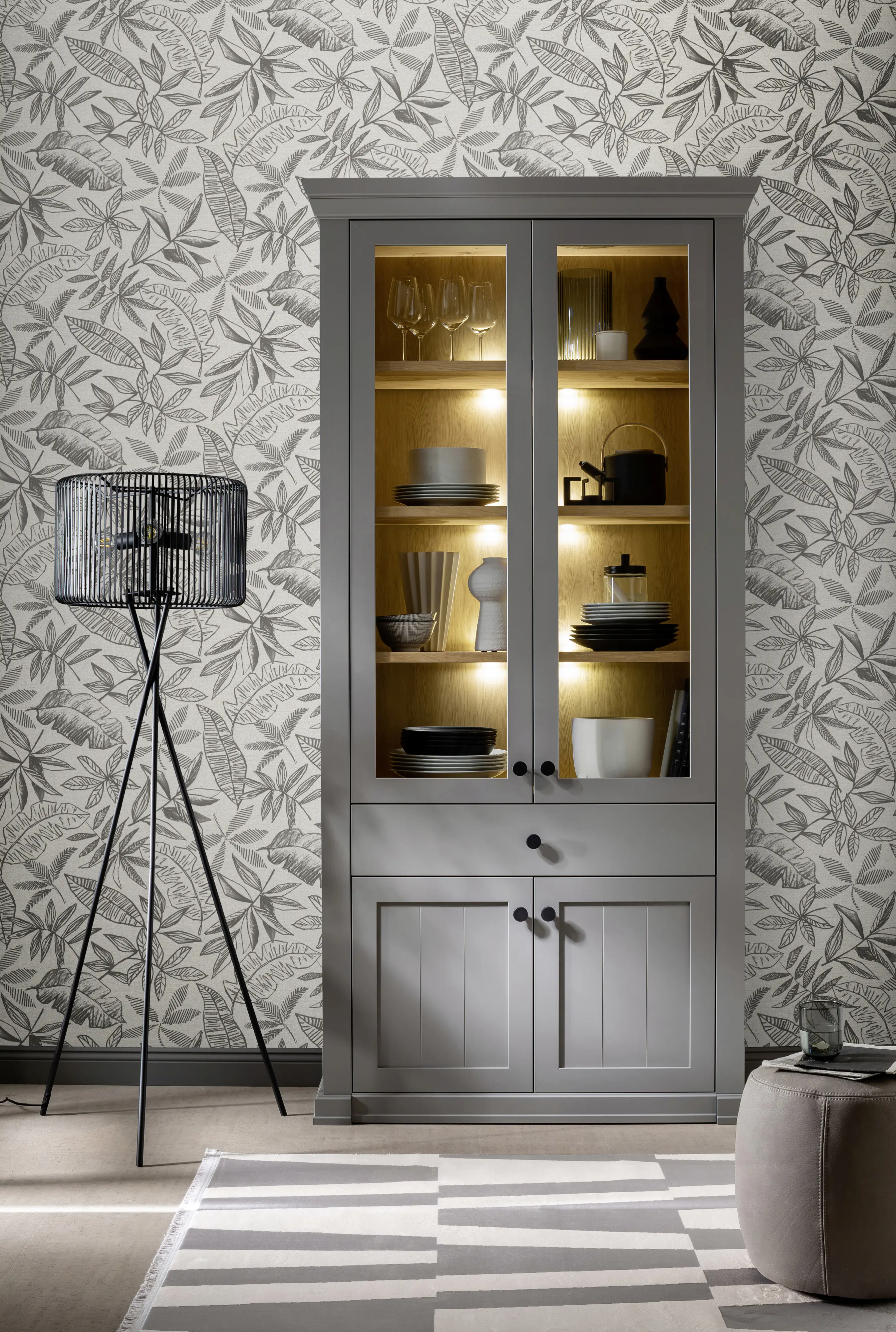 Schöner Wohnen Vliestapete Blätter hellgrau anthrazit 10,05 x 0,53 m