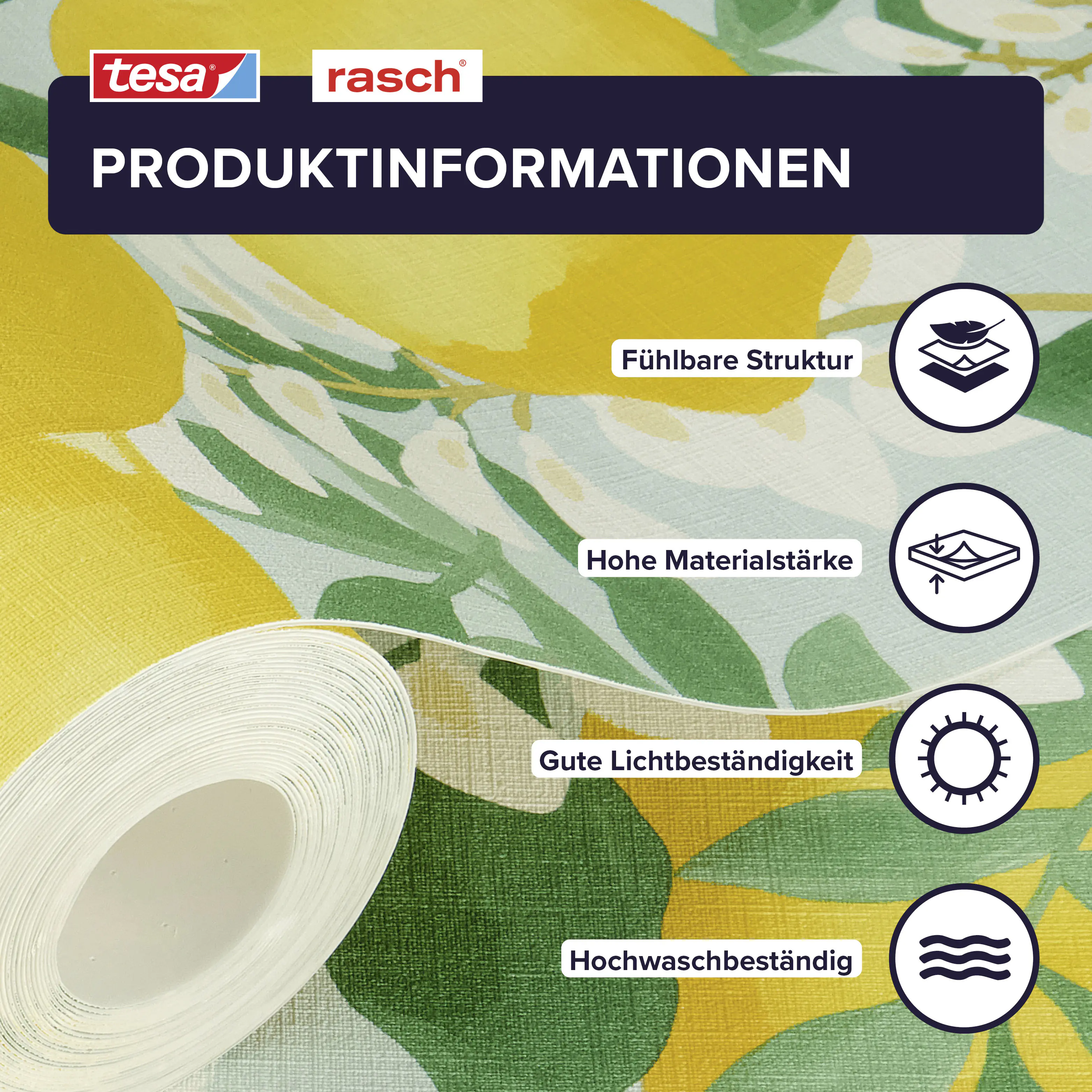 Tesa x Rasch selbstklebende Tapete Portofino Zitronen gelb grün 6 x 0,53 m 