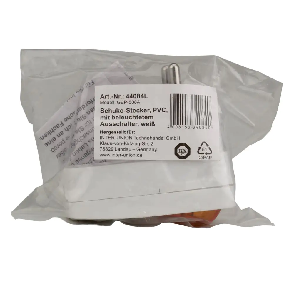 Schutzkontakt-Stecker Schalter Ein-Ausschalter, beleuchtet weiß