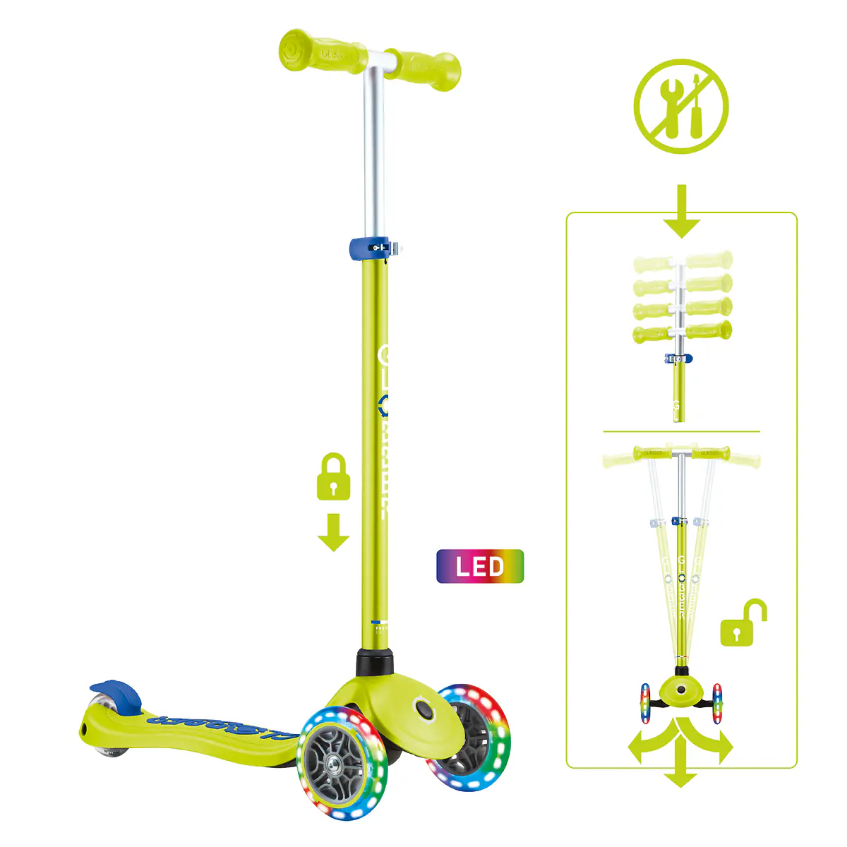 Globber Scooter für Kinder mit Leuchtrollen Primo Plus Lights neongelb