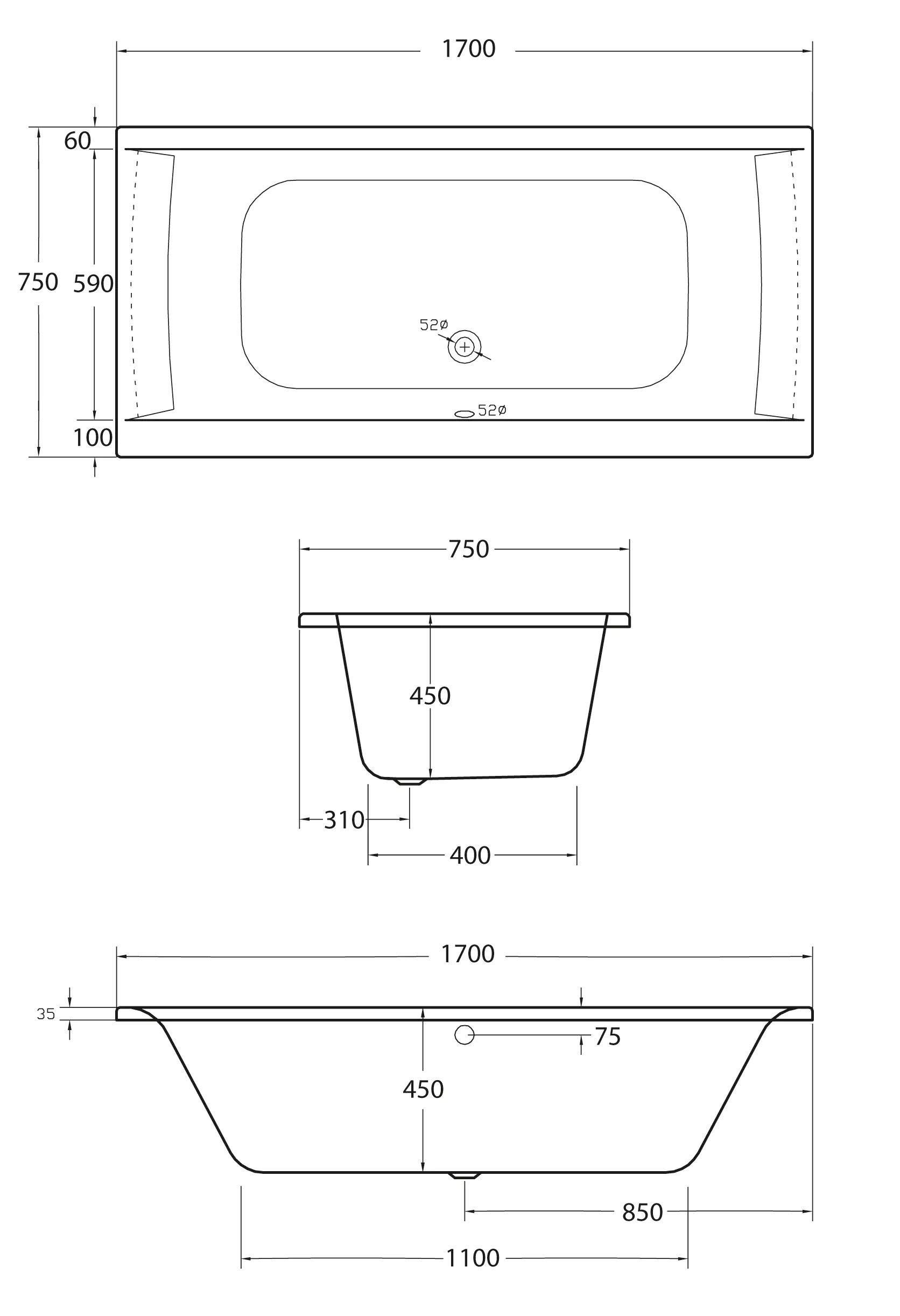 Ottofond Whirlpool-Komplettset Rosa 170 x 75 cm weiß